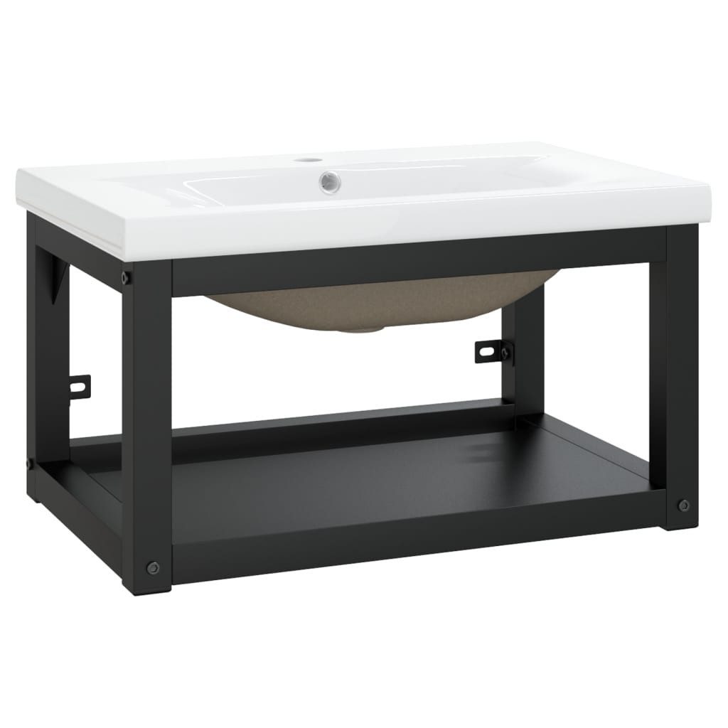 vidaXL Badregal Badezimmer-Waschtischgestell mit Waschbecken Schwarz Eisen, 1-tlg.