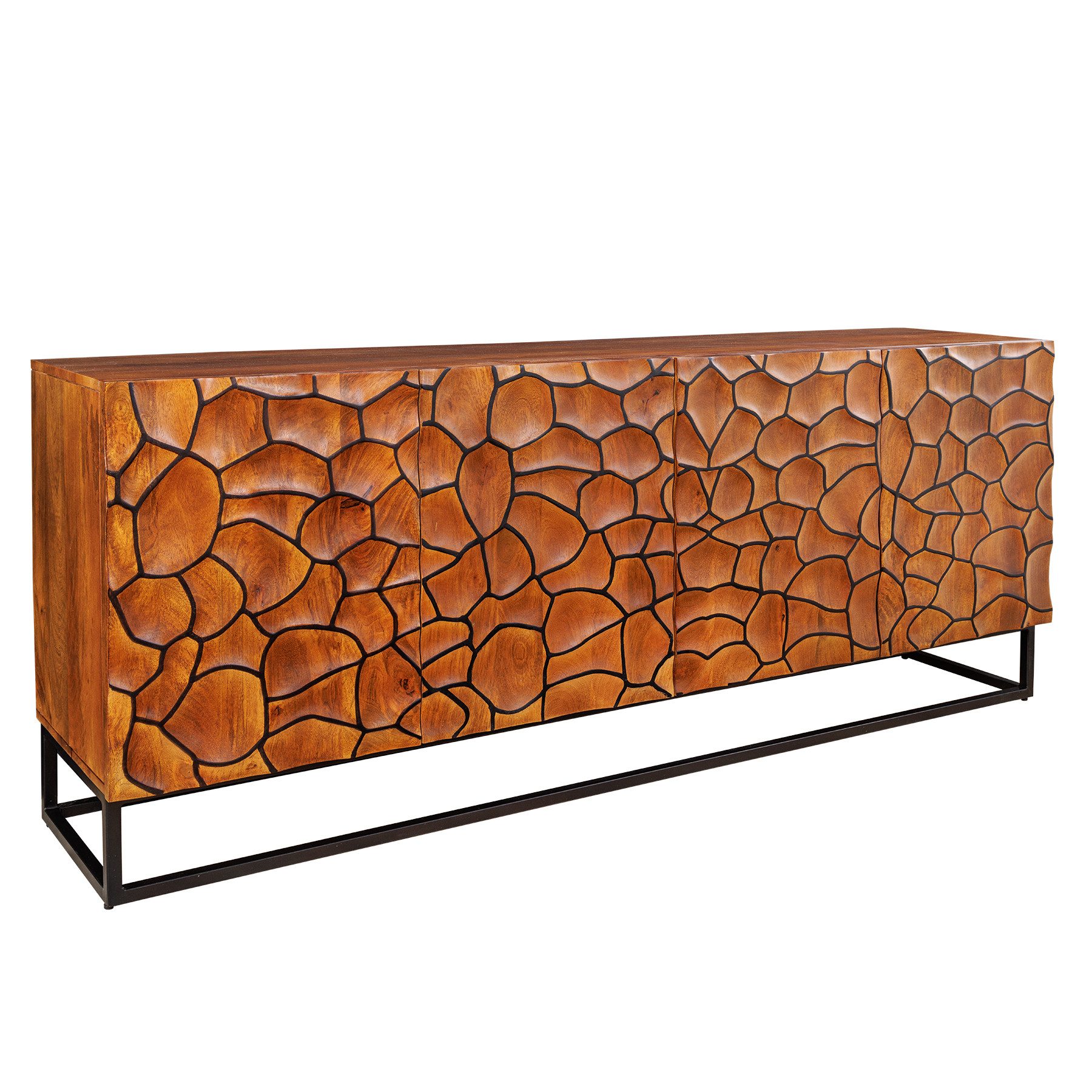 riess-ambiente Sideboard VULCANO 180cm braun / schwarz (Einzelartikel, 1 St), Wohnzimmer · Massivholz · Metall · Anrichte · 3D-Front · Modern Design