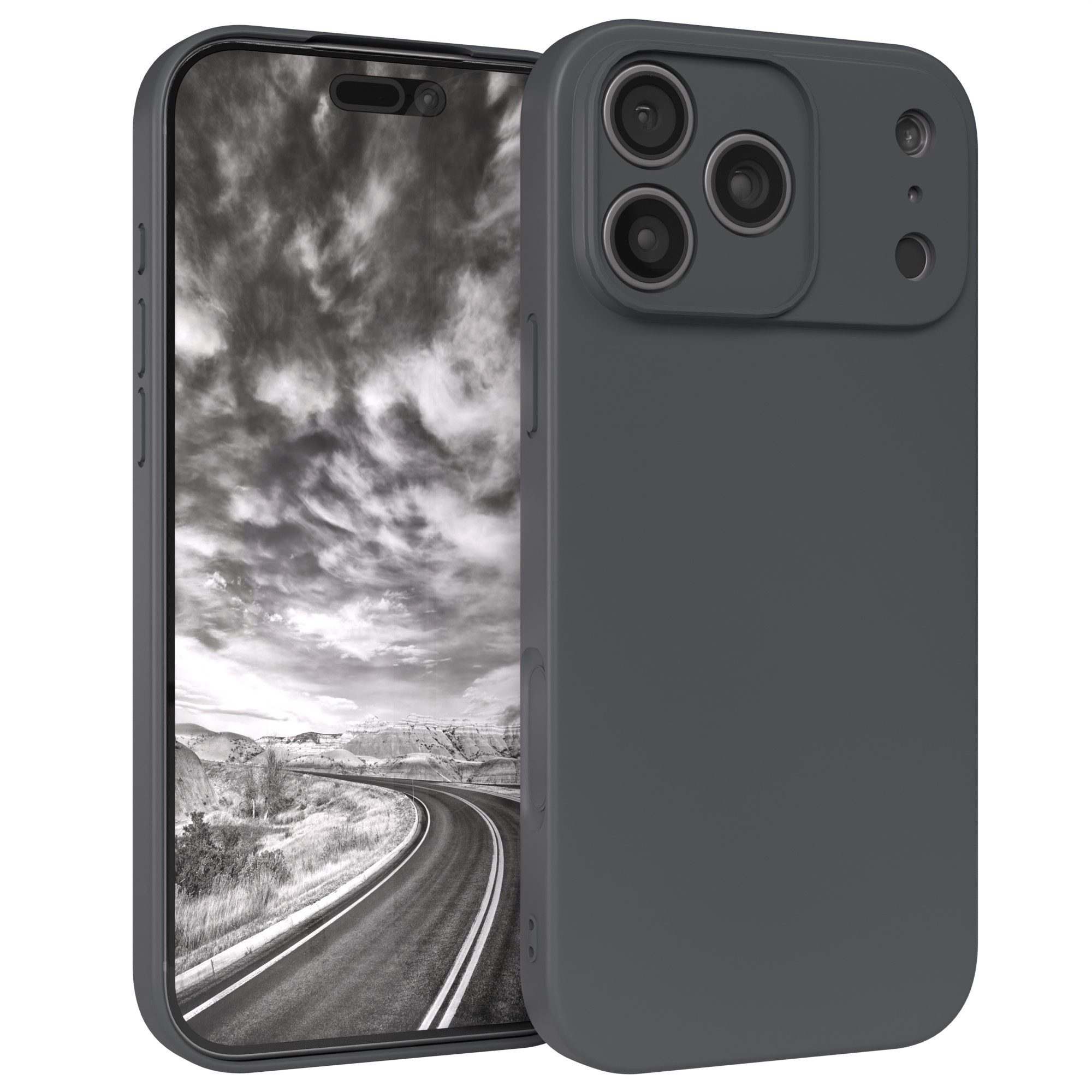 EAZY CASE Handyhülle für Apple iPhone 17 Pro Max Hülle Silikon 6,9 Zoll, Hülle mit Kameraschutz Handycase Soft Smart Slimcover matt Dunkelgrau
