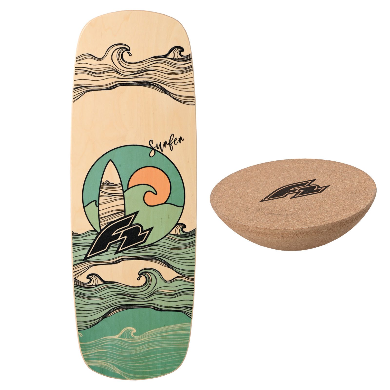 Balanceboard F2 Set Balance Board Pill 86x30cm mit Kork Halbkugel