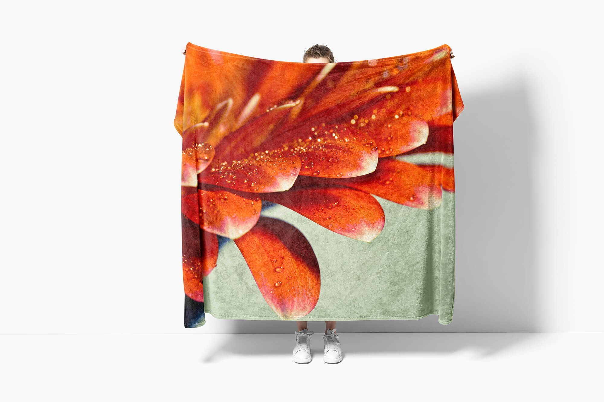 Kuscheldecke Sinus Strandhandtuch Art Fotomotiv mit Saunatuch Handtuch Handtuch Baumwolle-Polyester-Mix (1-St), Dahlie Handtücher rote, Blume