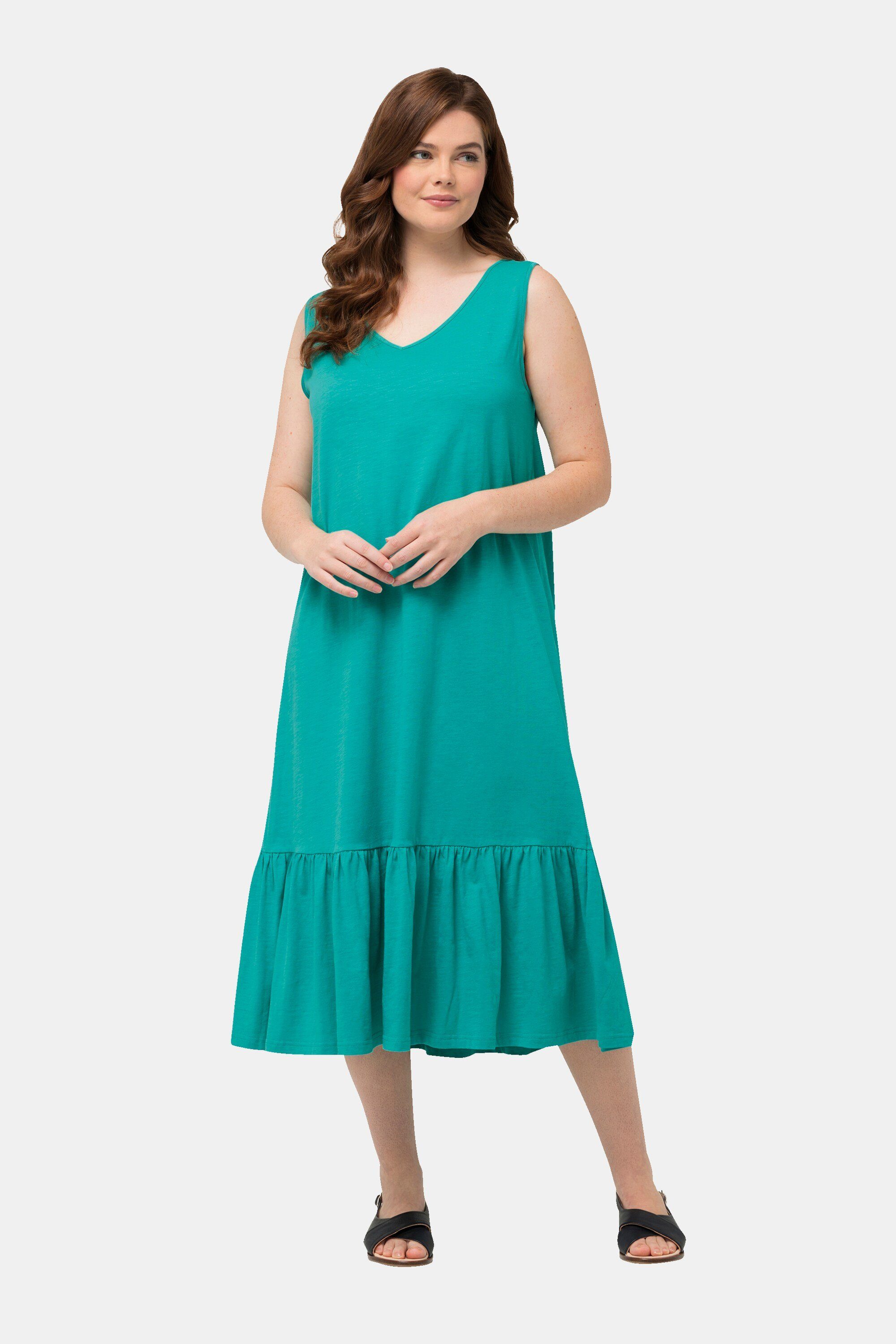 Ulla Popken Maxikleid Midikleid Volant V-Ausschnitt günstig online kaufen