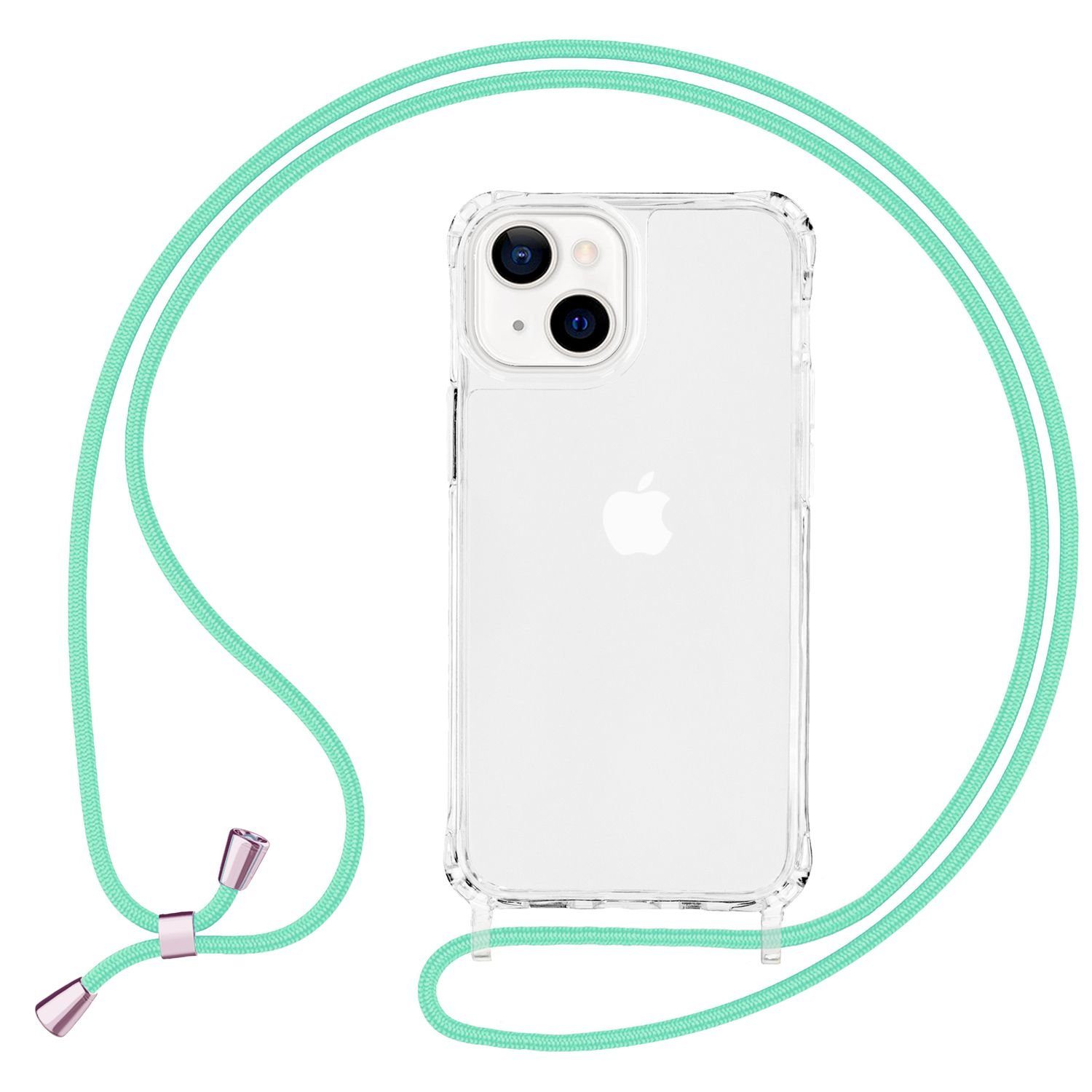 Nalia Handykette Apple iPhone 13, Klare Hybrid Hülle mit Kette / Schutzhülle zum Umhängen / Handyband