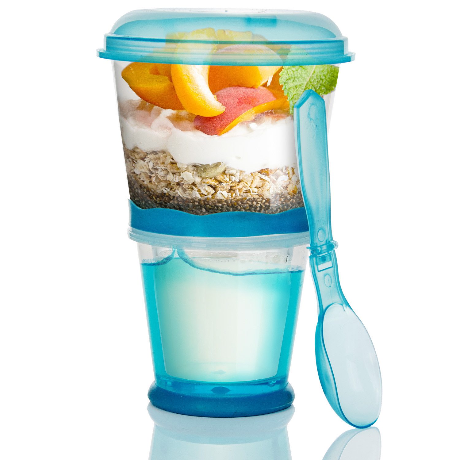 Goods+Gadgets Aufbewahrungsbecher Müsli to-Go Müslibecher, (Milchkühlfach & Klapp-Löffel), Joghurt 2-Go Reise-Becher