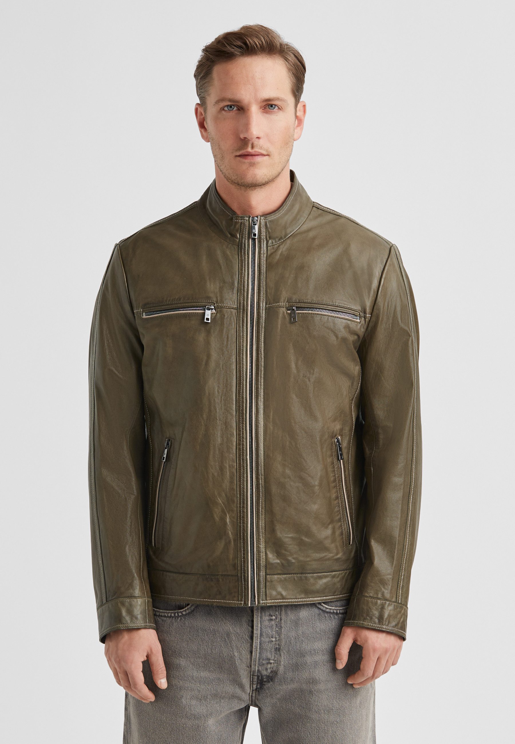 Lederjacke MSEthan Herren Bikerjacke Jacke Leder klassisch