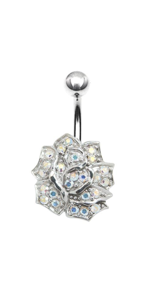 Karisma Bauchnabelpiercing Nabel Stecker Silber 925 Piercing Blume Liebe mit Kristall Elements
