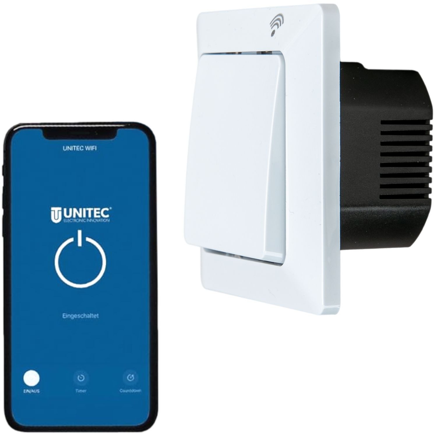 UNITEC WLAN-Steuerungsmodul WLAN Smart Schalter Set mit Modul WiFi Weiß, für Innen, Set, 1x WLAN Schalter mit Modul, Lichtschalter Schaltmodul Dose für Alexa Hey Google Tuya Smart Life