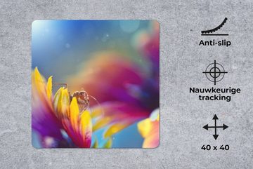 MuchoWow Gaming Mauspad Ameise - Blumen - Regenbogen (1-St), Mousepad mit Rutschfester Unterseite, Gaming, 40x40 cm, XXL, Großes