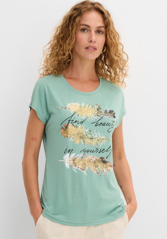 bonprix T-Shirt schmale Passform, Kurzarm, mit Glitzerdruck
