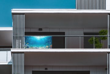 MuchoWow Balkonsichtschutz Unterwasserwelt - Meerestiere - Wasser - Korallen - Blau (1-St) Balkonbanner, Sichtschutz für den Balkon, Robustes und wetterfest