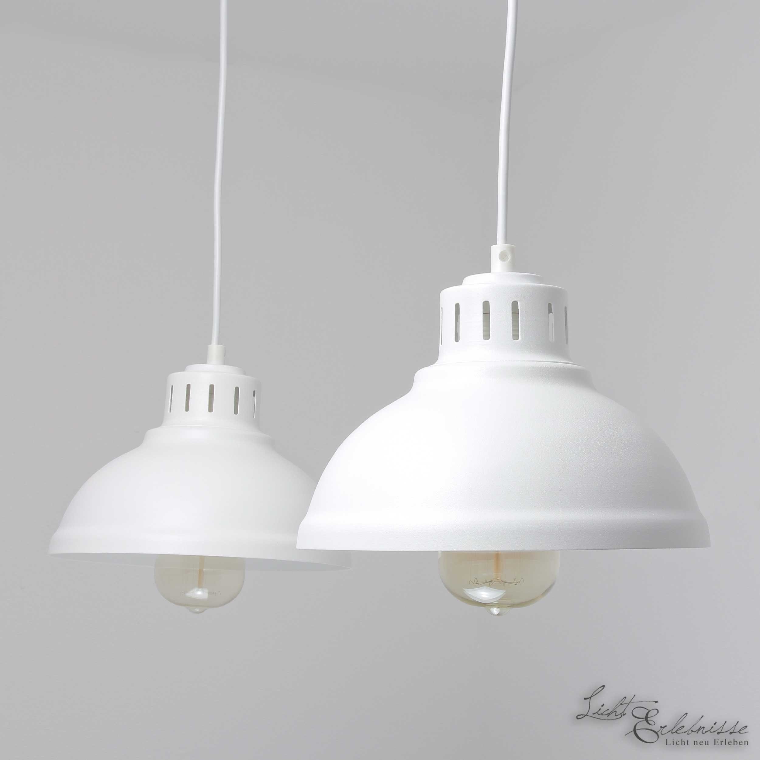 Esszimmer Hängelampe Vintage SVEN, Metall 2-flammig Leuchtmittel, Design Weiß E27 Pendelleuchte ohne Licht-Erlebnisse