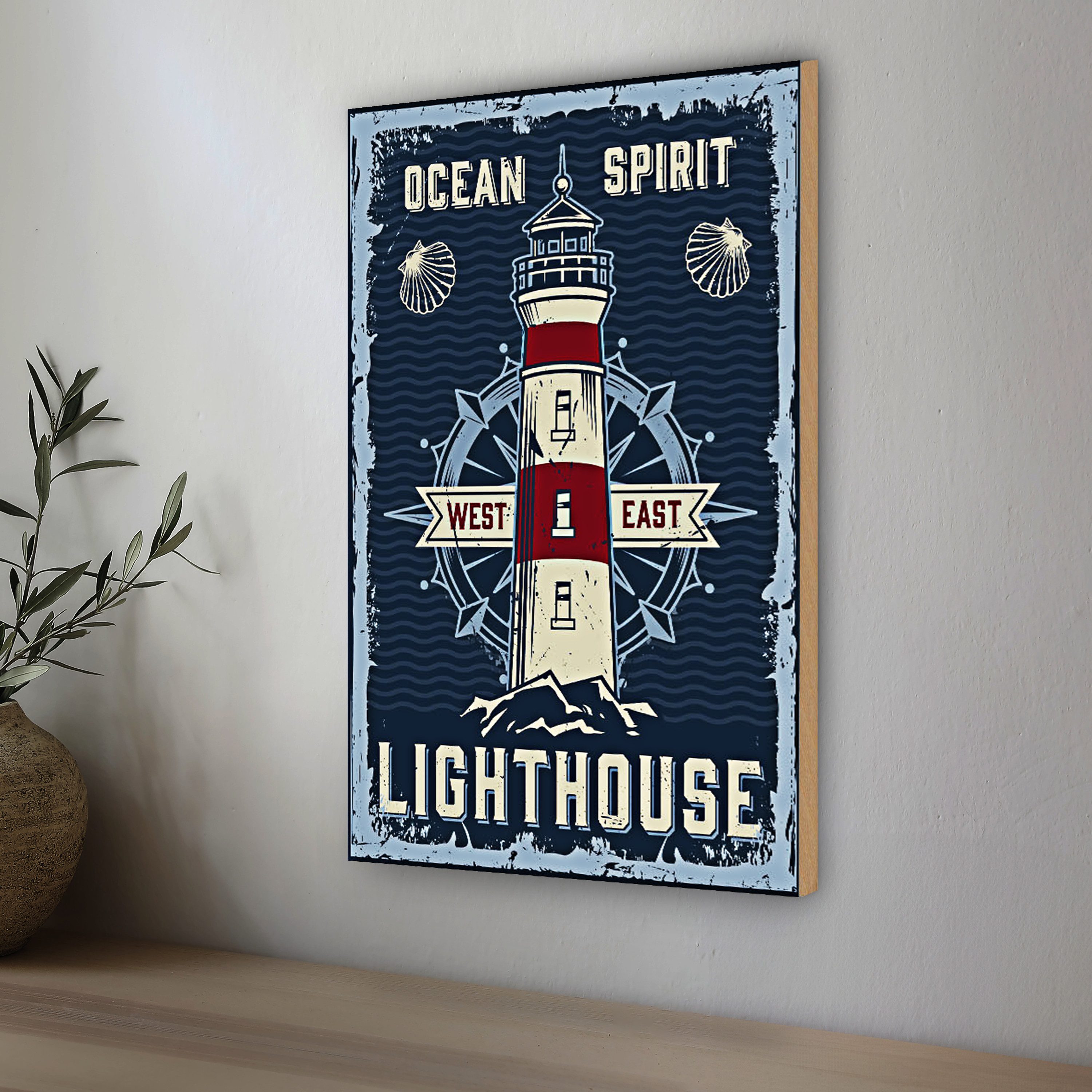 Roomando Holzbild Seefahrt 12x18cm Ocean spirit lighthouse