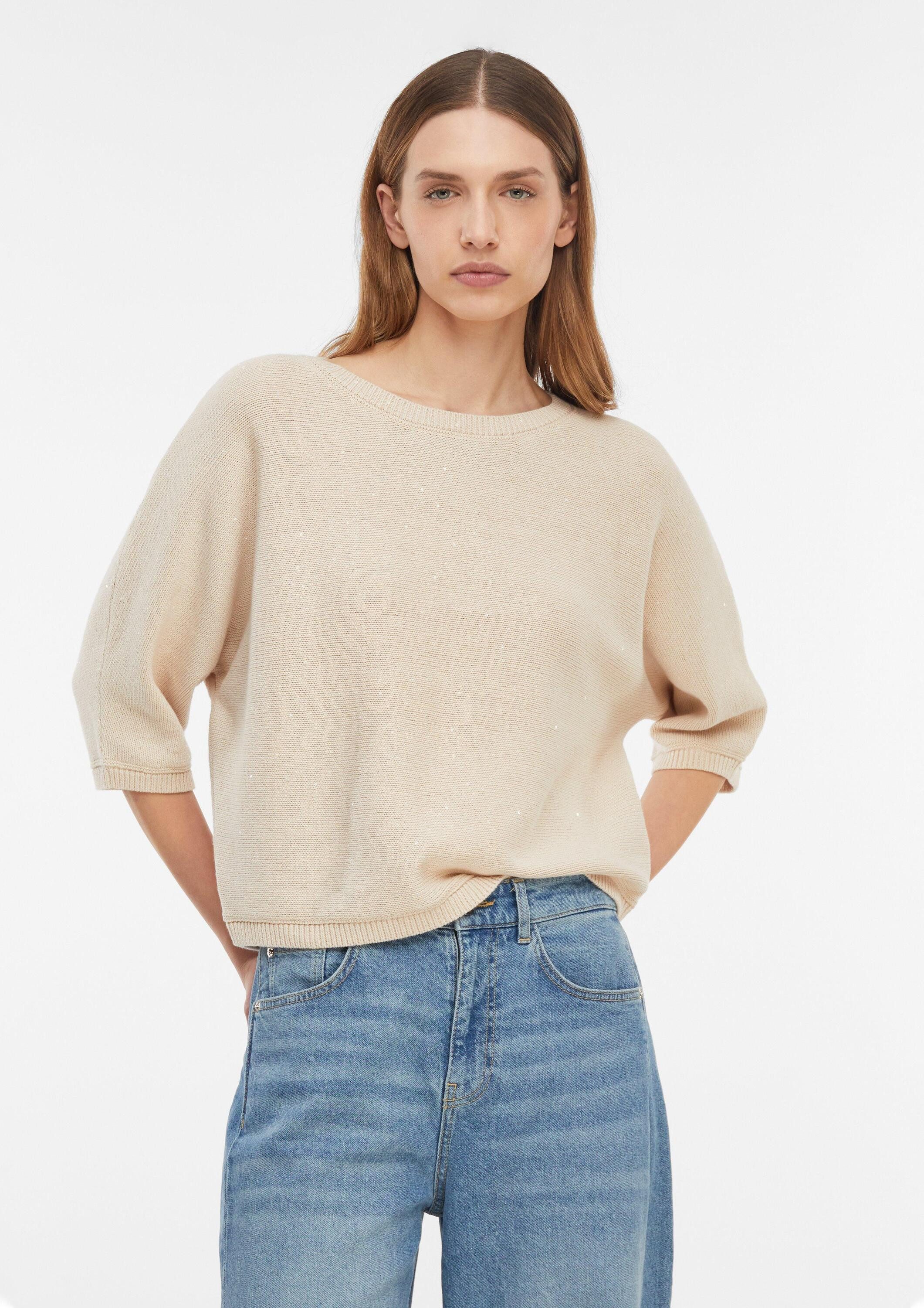 comma 3/4 Arm-Pullover Strickpullover Fledermaus-Pullover mit Pailletten