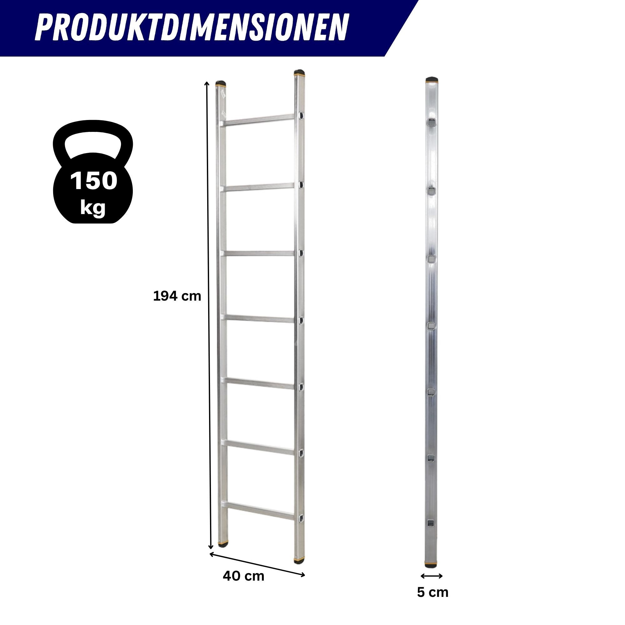 PROREGAL® Extension Ladder, Rung Ladder ATLAS with 7 rungs, 2.95m working height