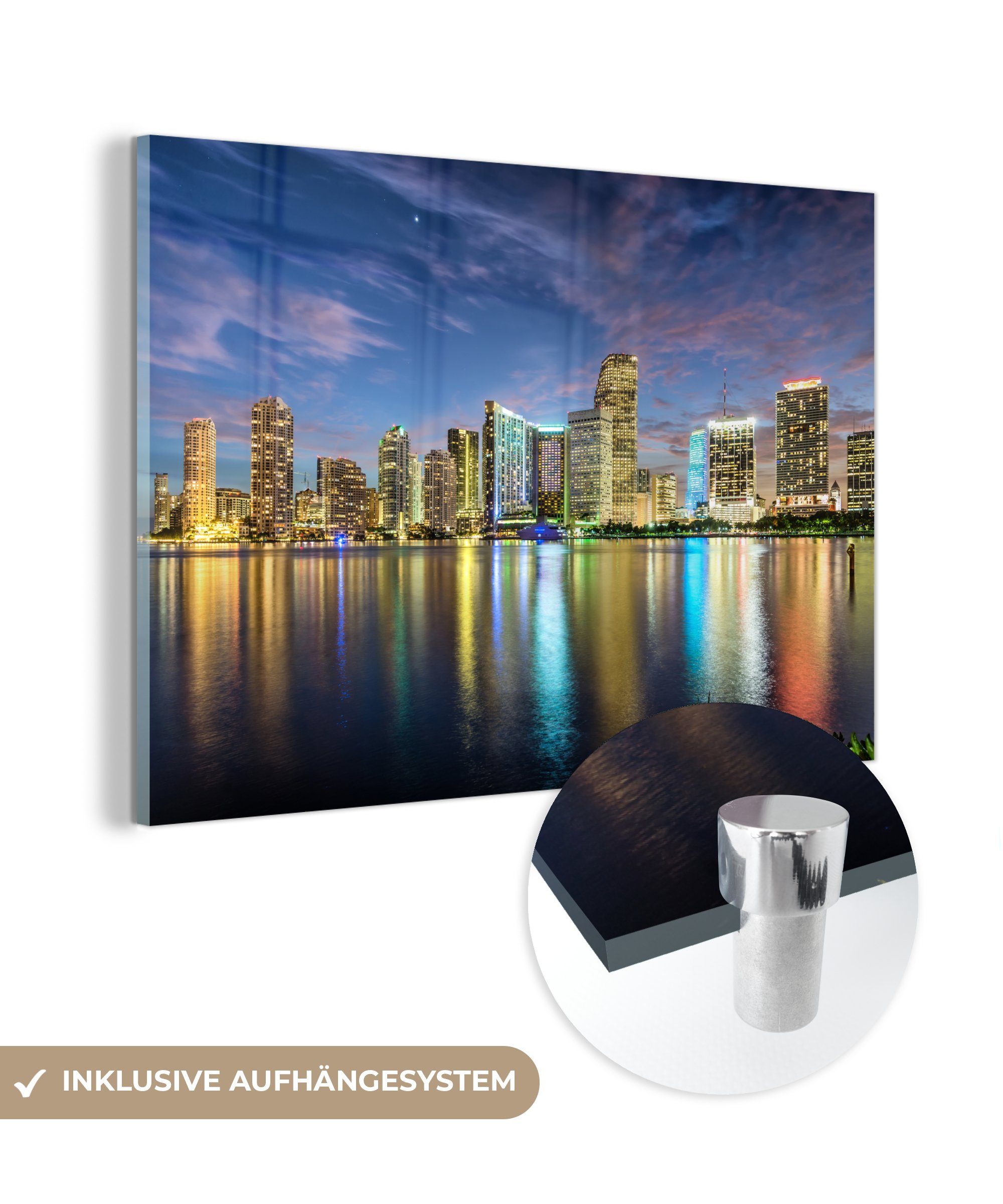 MuchoWow Acrylglasbild Skyline von Miami, (1 St), Acrylglasbilder Wohnzimmer & Schlafzimmer
