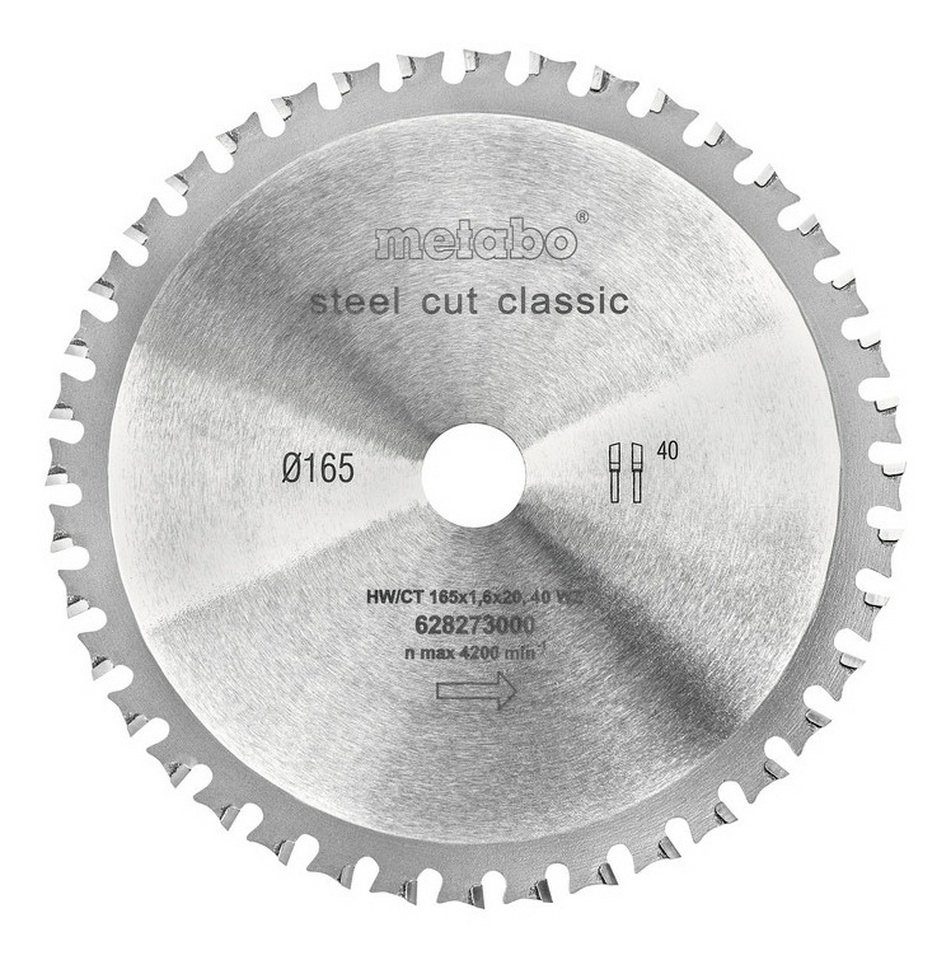 metabo Kreissägeblatt, "steel cut - classic", 165 x 20 mm, Zähnezahl 40, FZFA/FZFA 4°