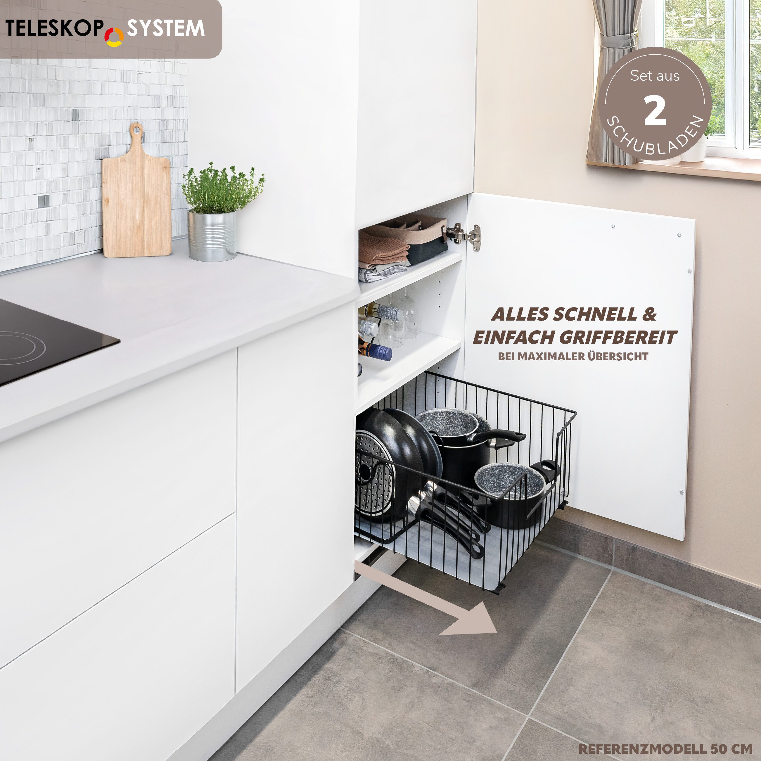bremermann Teleskopauszug Schrank-Korbauszug 2er Set 40 cm Breite – Bild 2 von 5