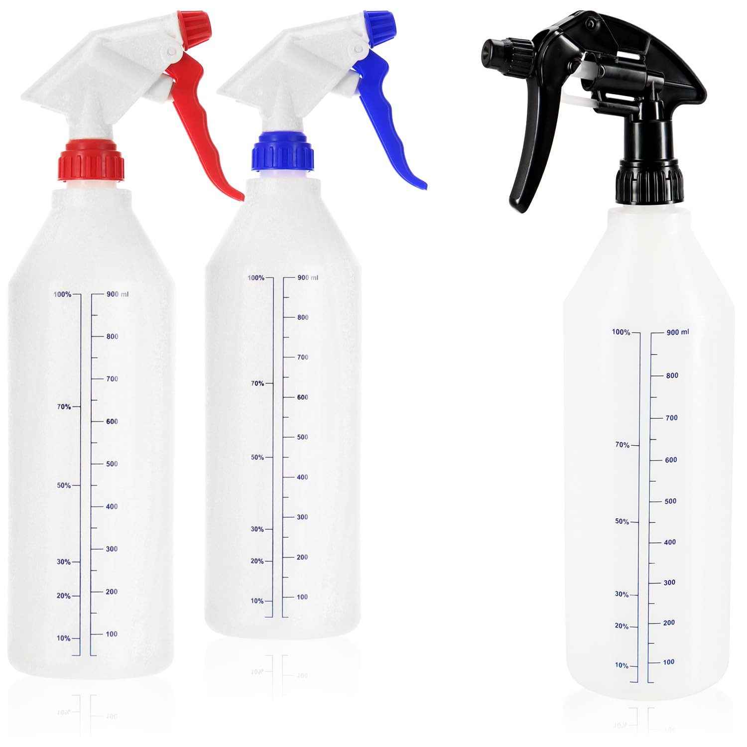 com-four Sprühflasche Sprühflasche mit Skala -, (3-tlg), chemiebeständiger Pumpsprüher mit 28/400 Gewinde für Säuren