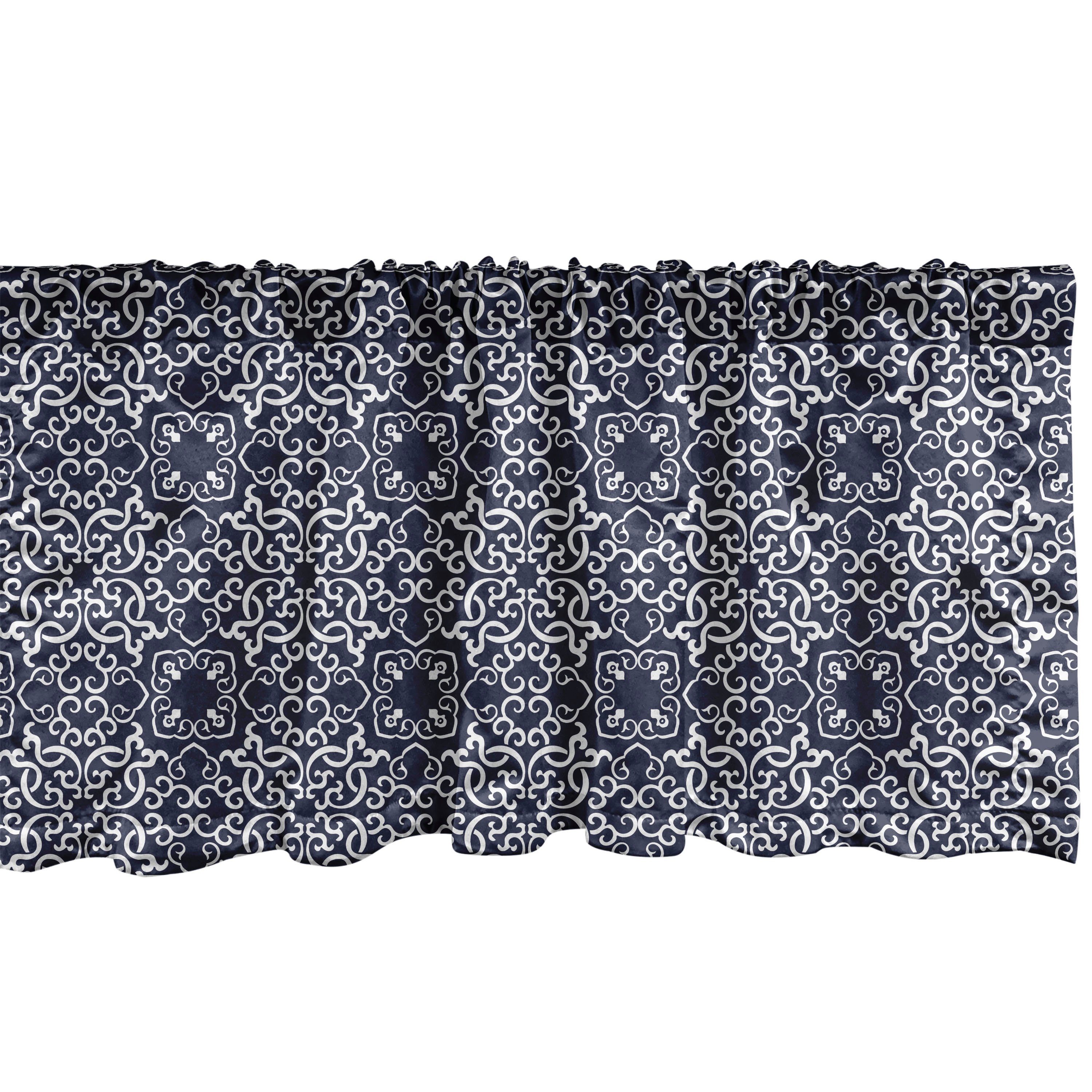 Scheibengardine Vorhang Volant für Küche Schlafzimmer Dekor mit Stangentasche, Abakuhaus, Microfaser, Navy blau Eastern Curlicues