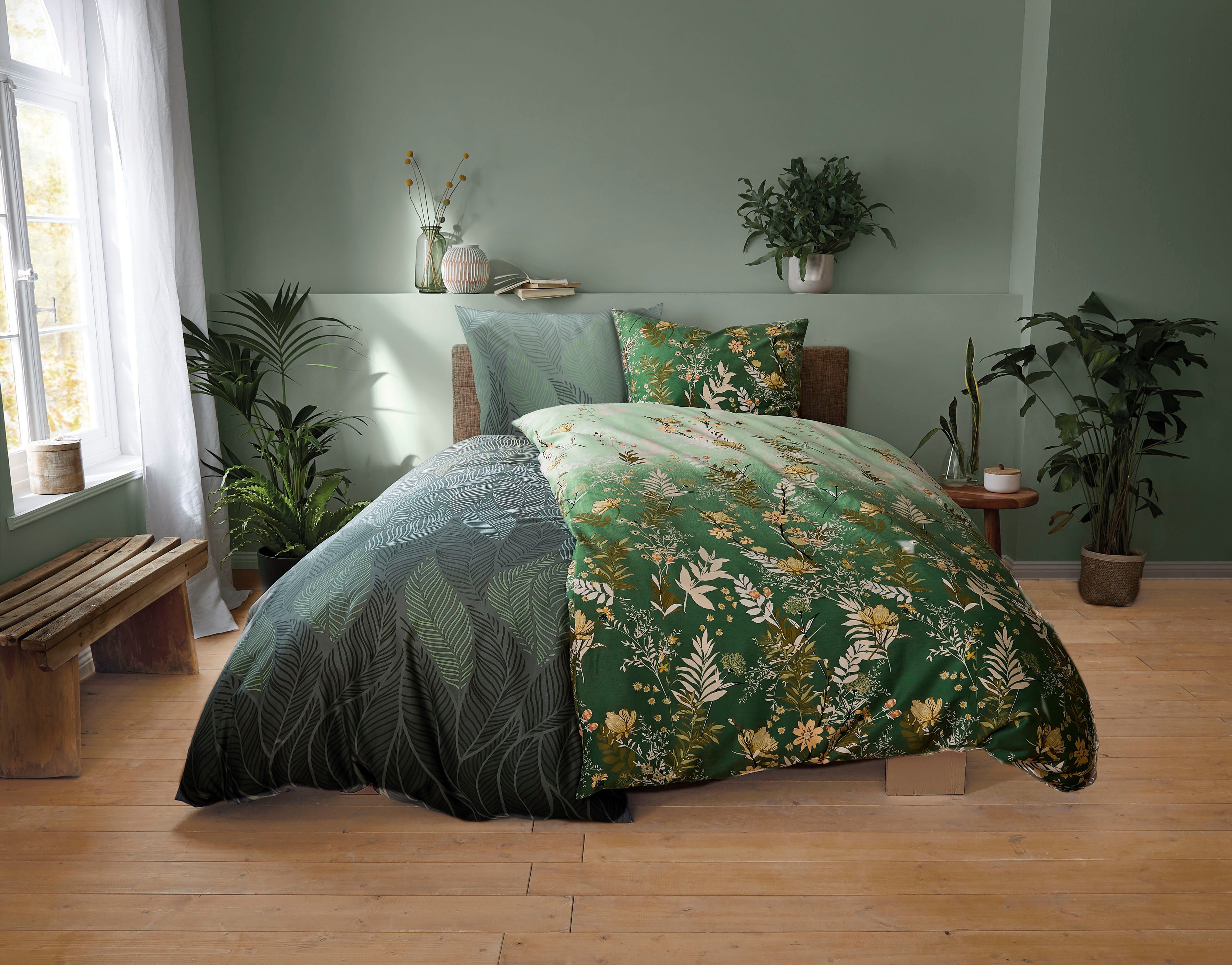 Kleine Wolke Bettwäsche Jamiro, Mako-Satin, 2 teilig, mit Blättern – Bild 2 von 4