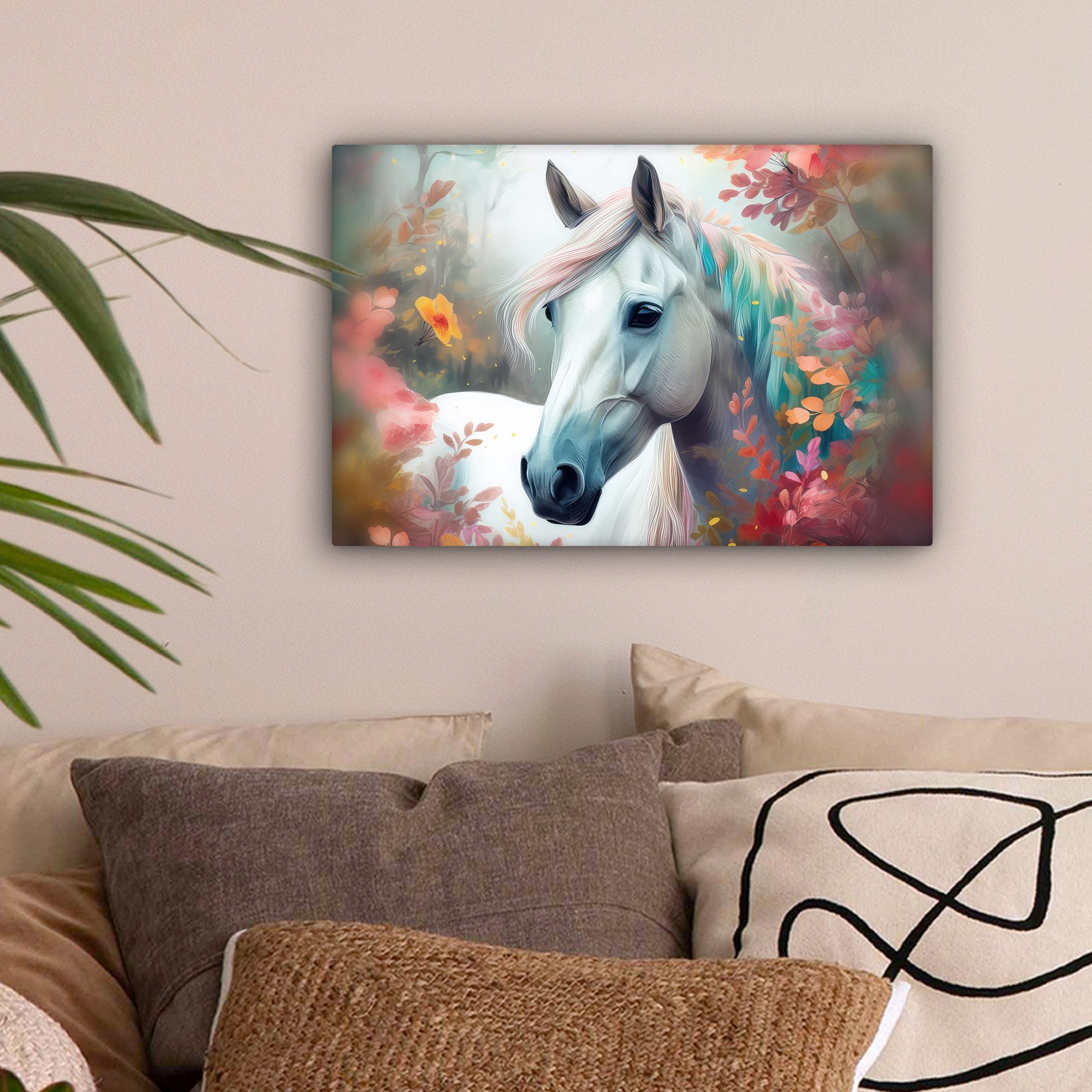 OneMillionCanvasses® Leinwandbild Pferd - Natur - Blumen - Tiere - Wald, Fo günstig online kaufen