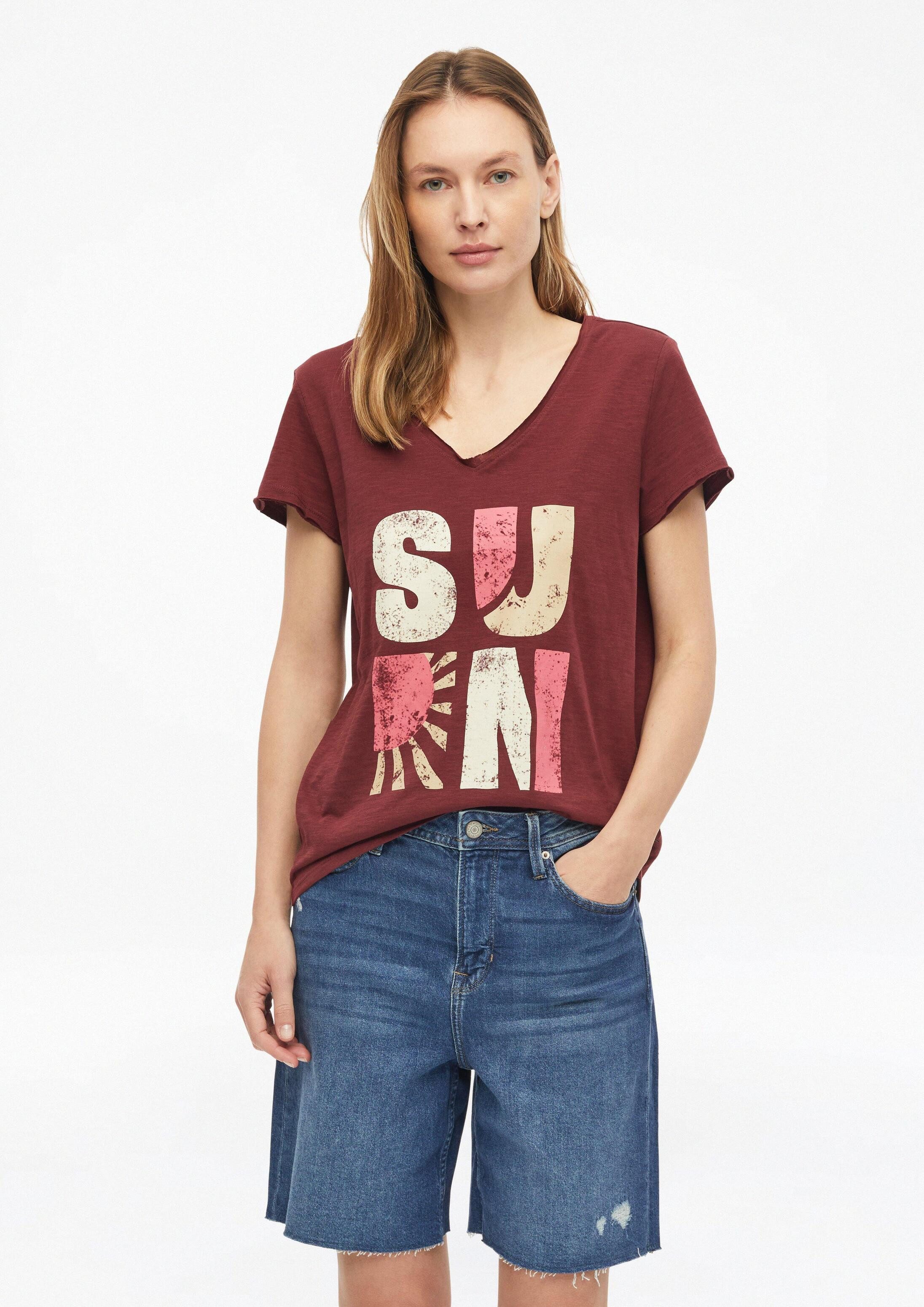 s.Oliver Kurzarmshirt T-Shirt T-Shirt mit Flammgarnstruktur und Print