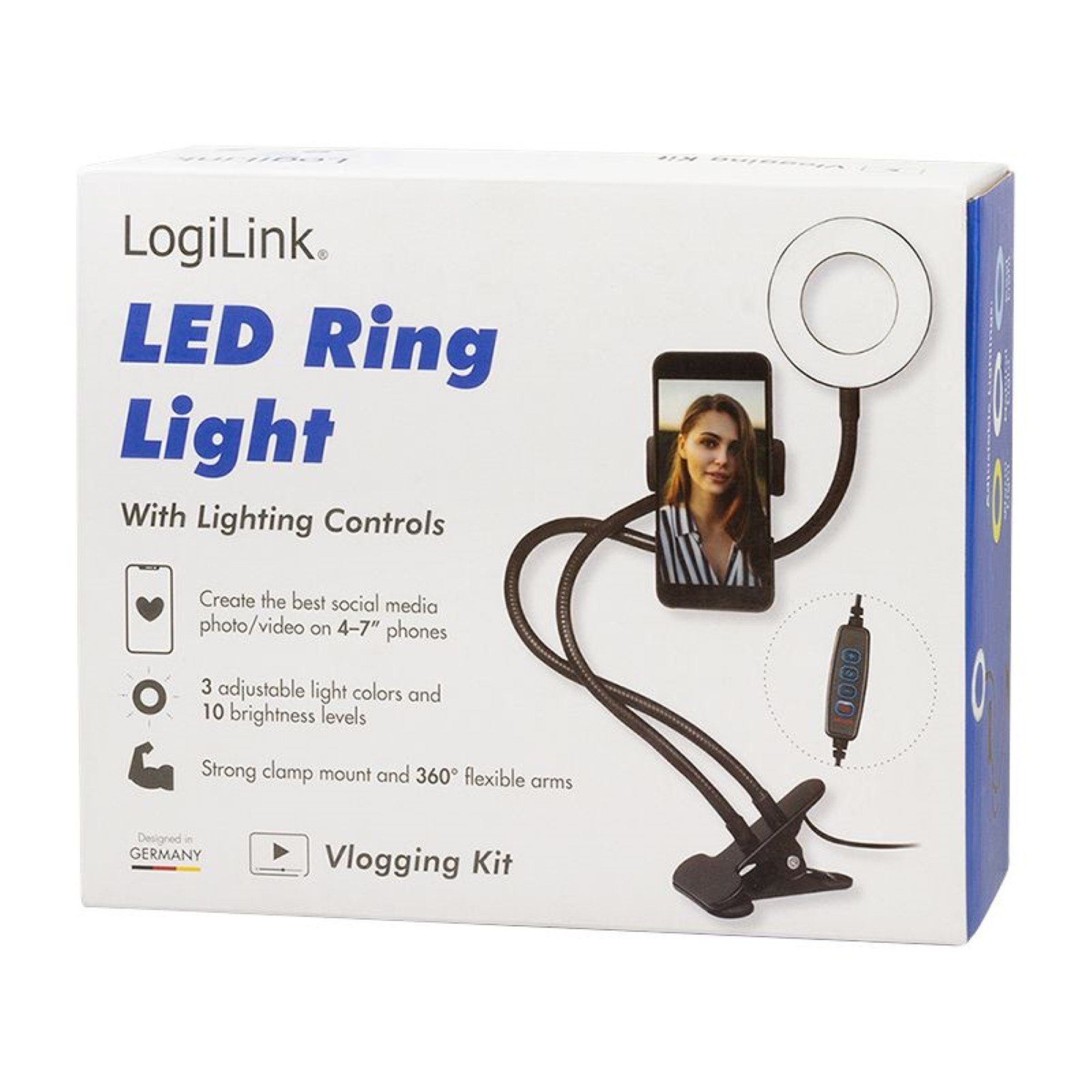 LogiLink Ringlicht 8.5cm Smartphone Ringlicht-Klemmhalterung Perfekt für Selfies, Ringlicht mit Led und Klemme – Bild 5 von 5