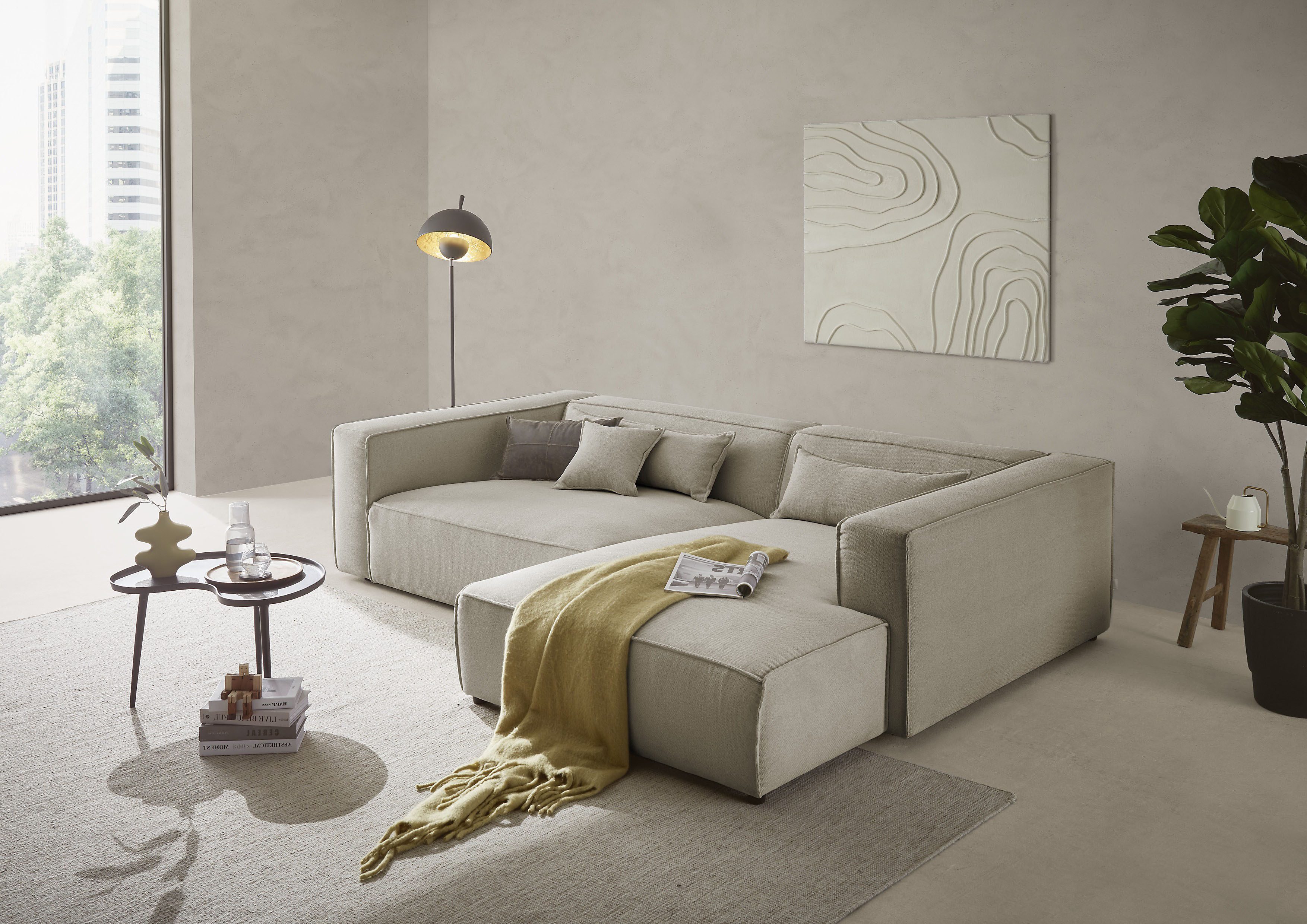 LeGer Home by Lena Gercke Ecksofa PIARA XXL, Big-Sofa, Cord, Leinenoptik o. Strukturstoff, L-Form, wahlweise Ottomane rechts/links, Kedernaht, extra tiefe Sitzfläche