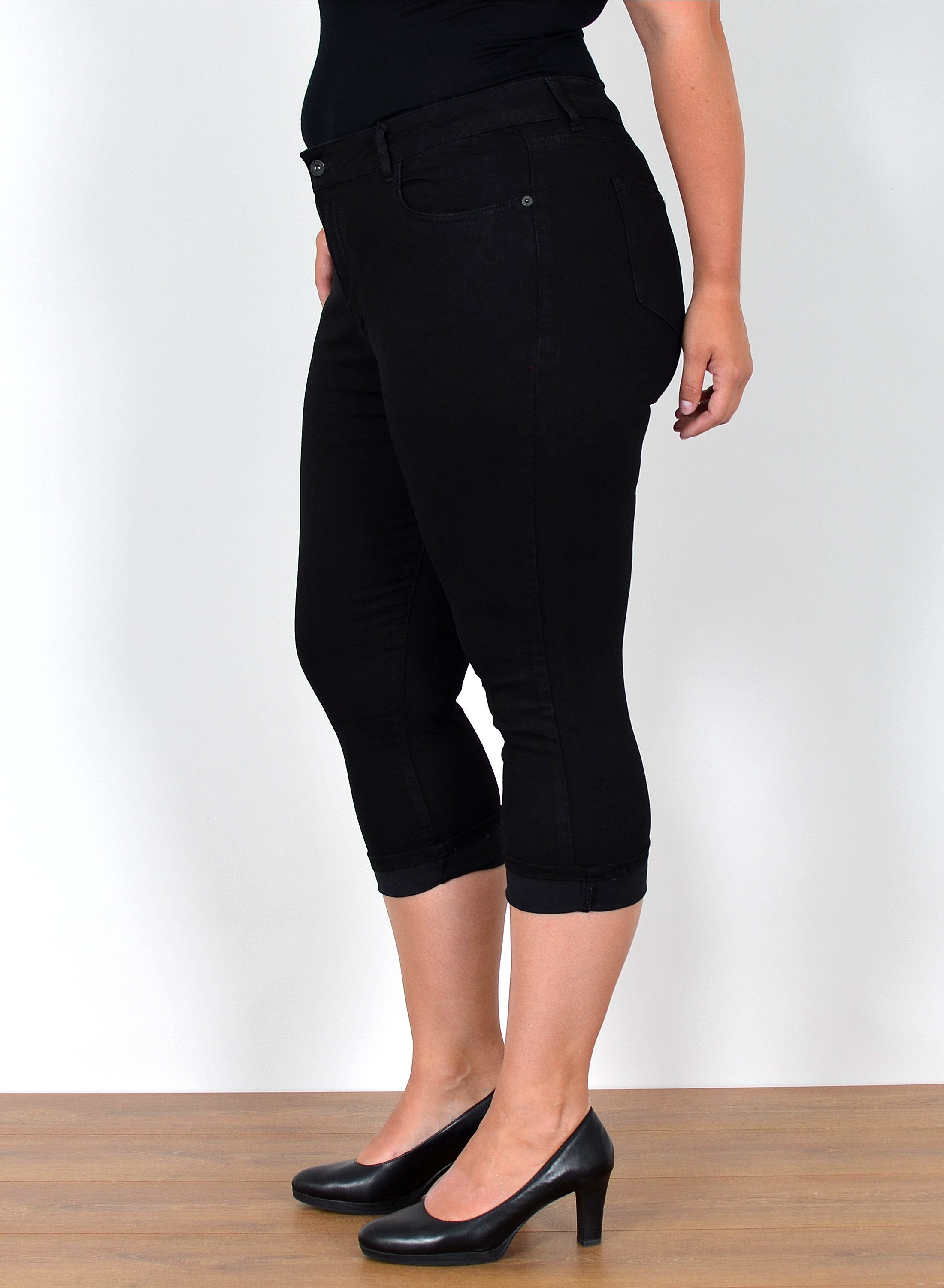 ESRA Caprijeans Capri Jeans Damen High Waist Hose 3 4 Jeans Damen Sommer bis Übergröße Sommer Damen Jeans Capri Hose Damen 3/4 Hose hoher Bund Große Größe