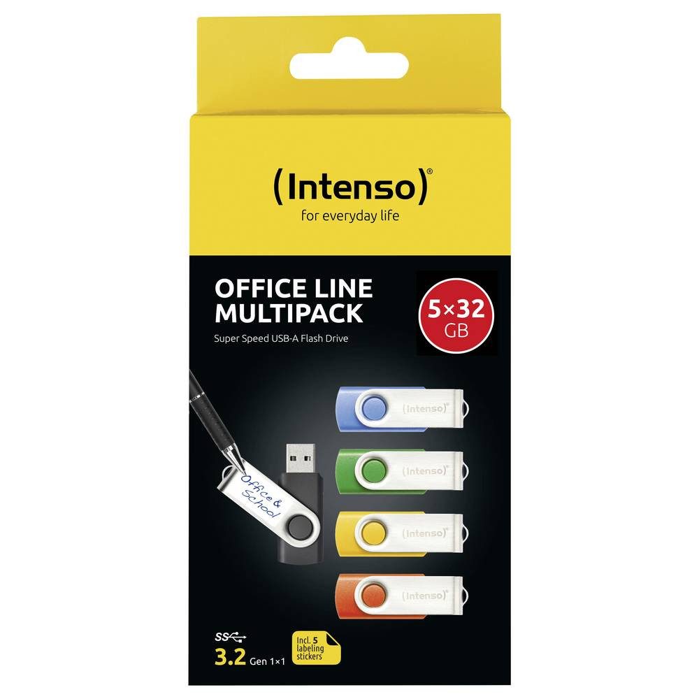 Intenso Office Line USB-Stick 5 St. Retail 32 GB Gelb, Grün, Schwarz, Blau, USB-Stick