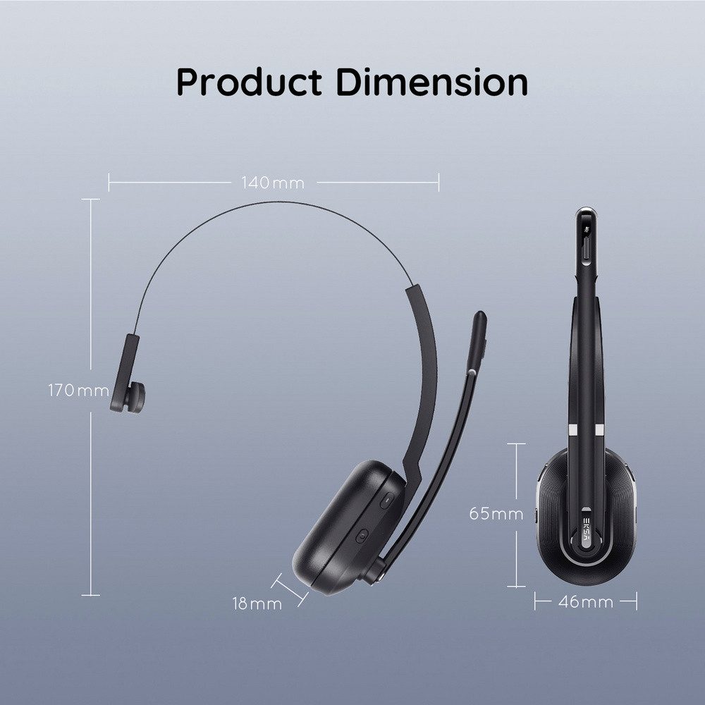 EKSA EKSA H5 On Ear Headset Bluetooth® Schwarz Mikrofon-Rauschunterdrücku Kopfhörer