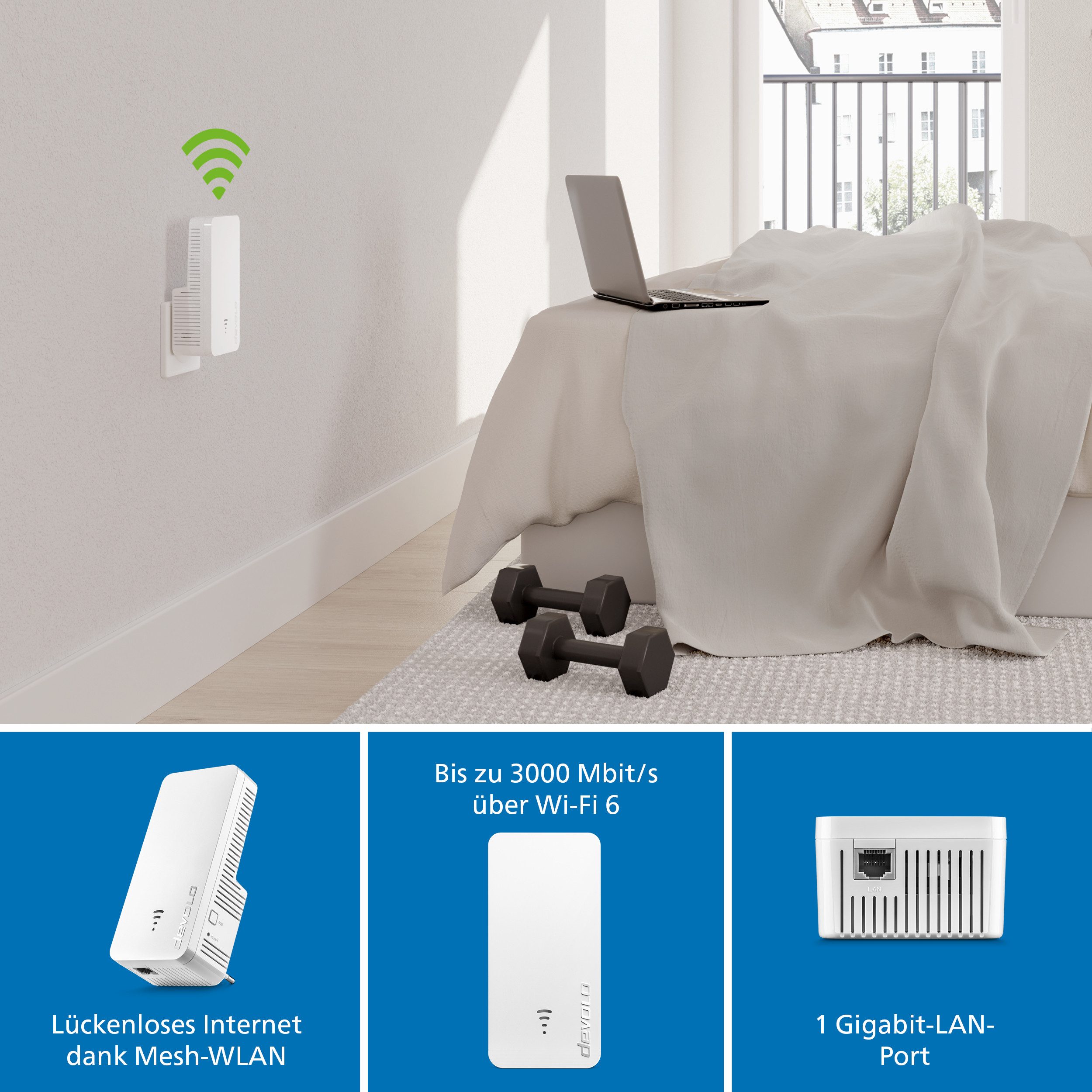 DEVOLO WiFi 6 Repeater 3000 WLAN-Repeater, Mesh WLAN Verstärker Access Point WiFi Booster