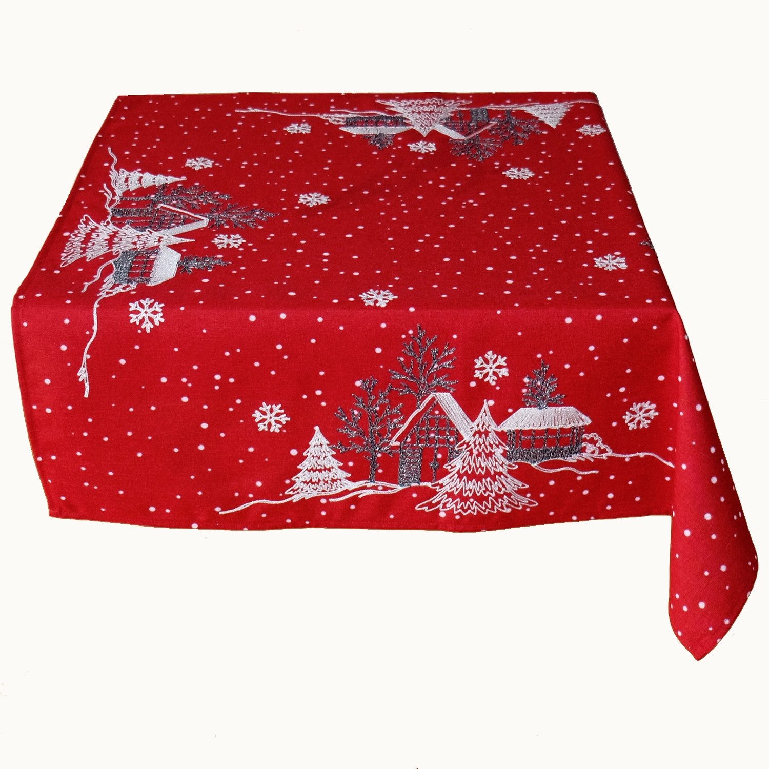 texpot Tischdecke Stickerei Winterdorf Weihnachten Winter (1-tlg)