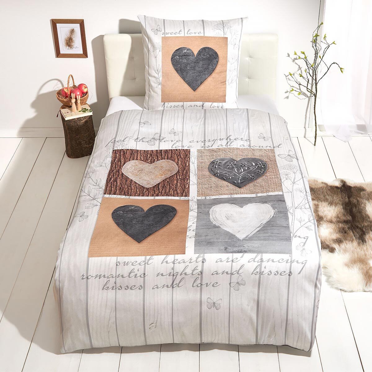 TRAUMSCHLAF Bettwäsche Herzenssache, Mako Satin, 2 teilig, romantisches Design in einzigartiger Haptik