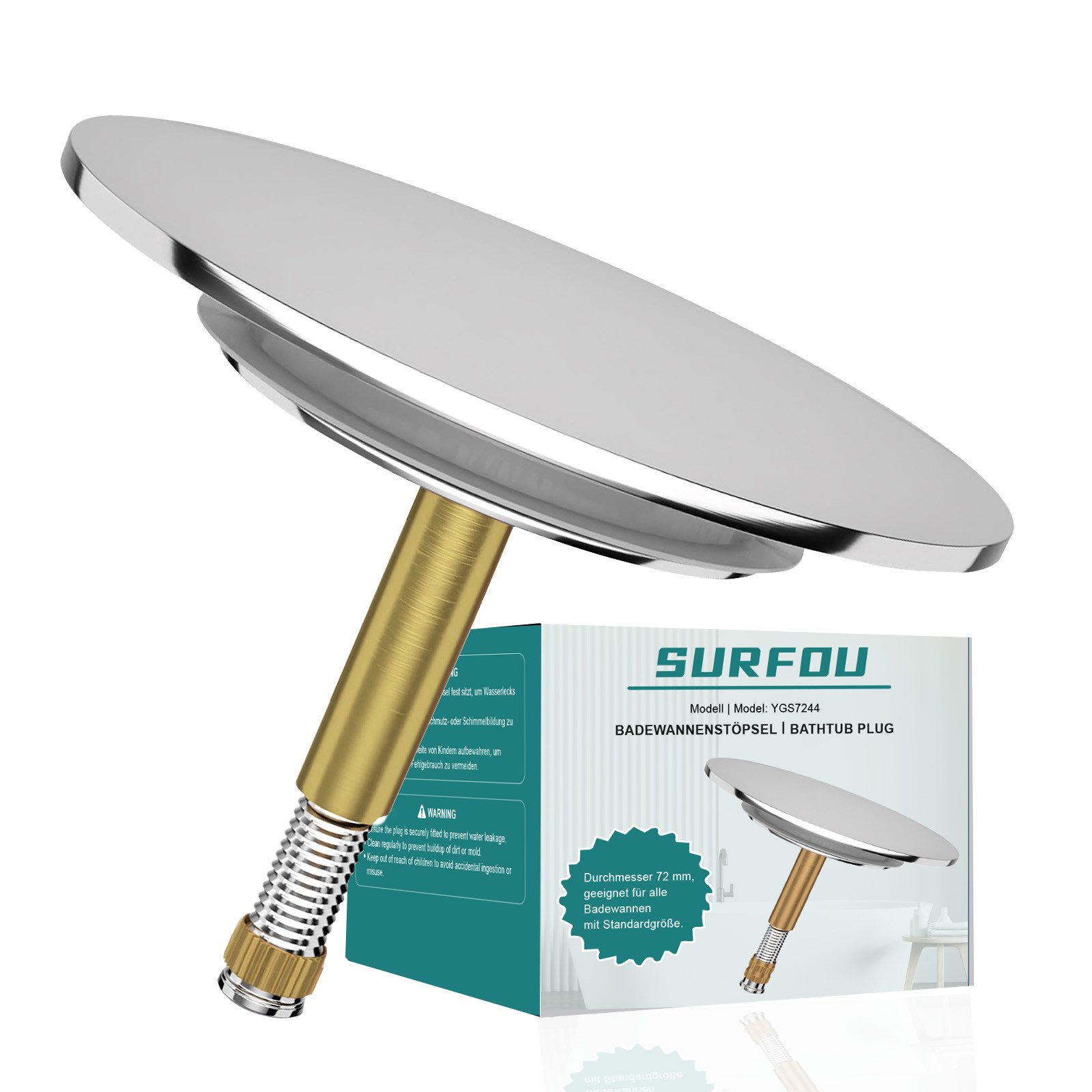 Badewannenstöpsel Universal Badewannenstöpsel Ø72 mm – Mit Dichtung Ø44 mm