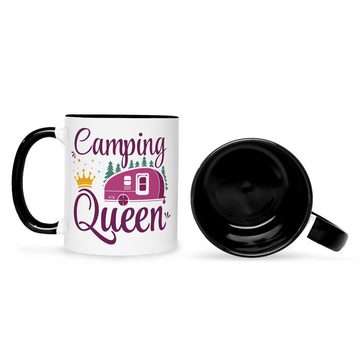 GRAVURZEILE Tasse mit Spruch - Camping Queen, Keramik, Farbe: Schwarz & Weiß