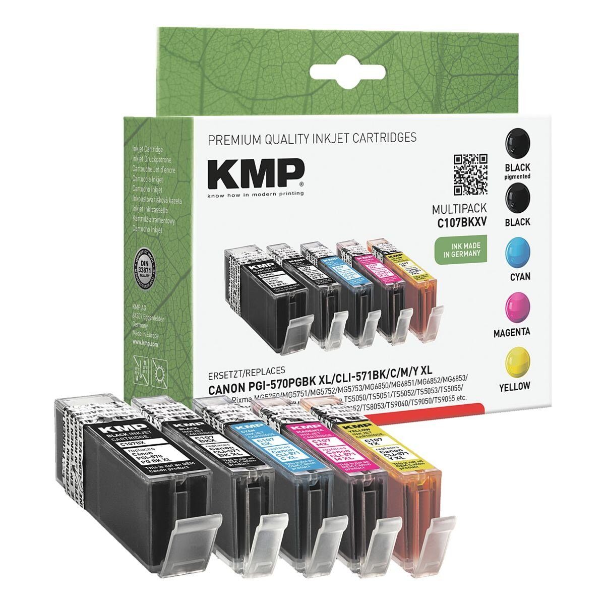 KMP Tintenpatrone (Set, 5-tlg., ersetzt Canon »PGI-570XL/CLI-571XL«) schwarz, schwarz (Pigment), cyan, magenta, gelb
