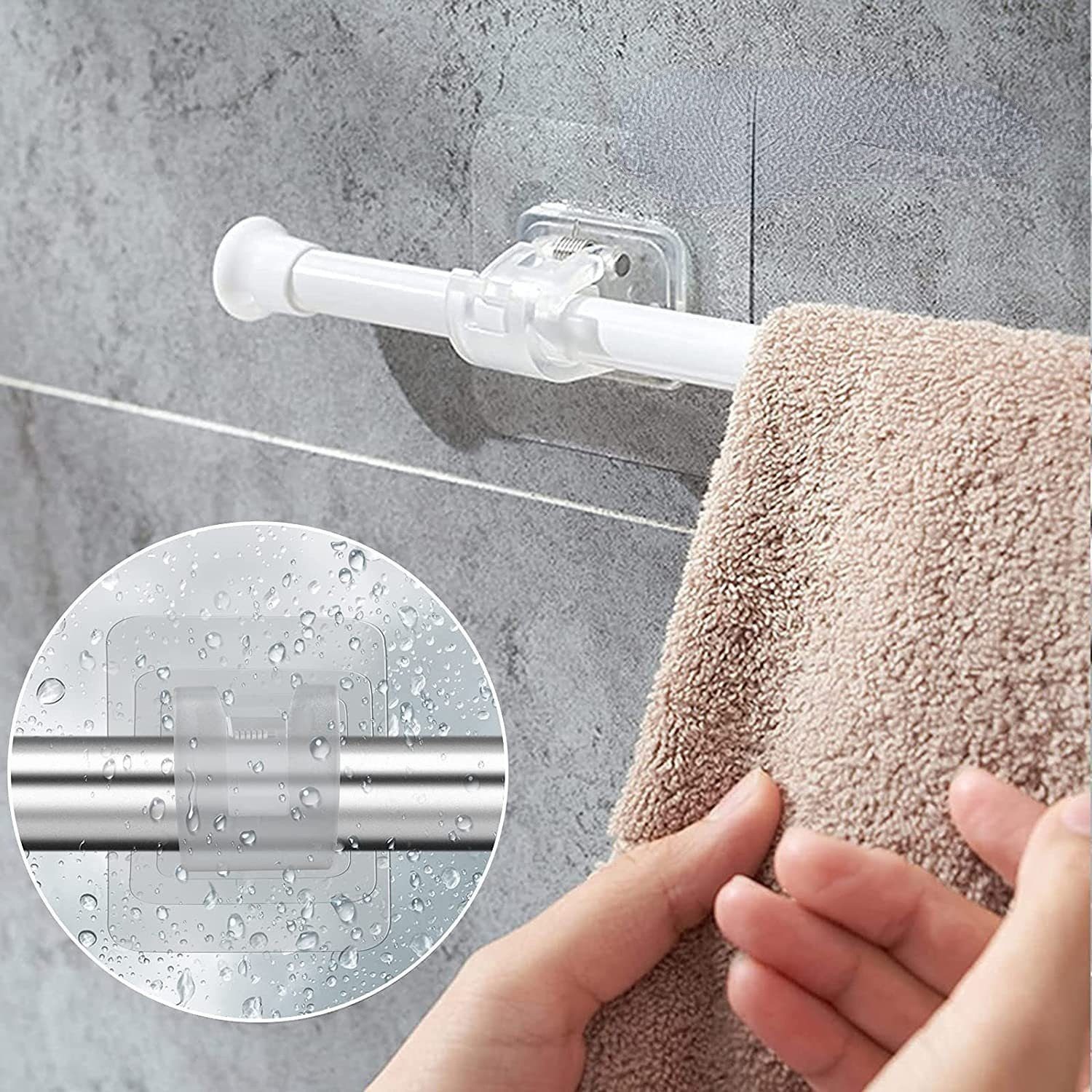 Blusmart Gardinenstangenhalter Gardinenstangenhalterung Kein Bohren erforderlich, 8 nagellose, verstellbare Stangenhaken, (Einfache Installation, starke Tragfähigkeit, 8-St., selbstklebend), Geeignet für Zuhause, Küche, Bad und Hotel usw.