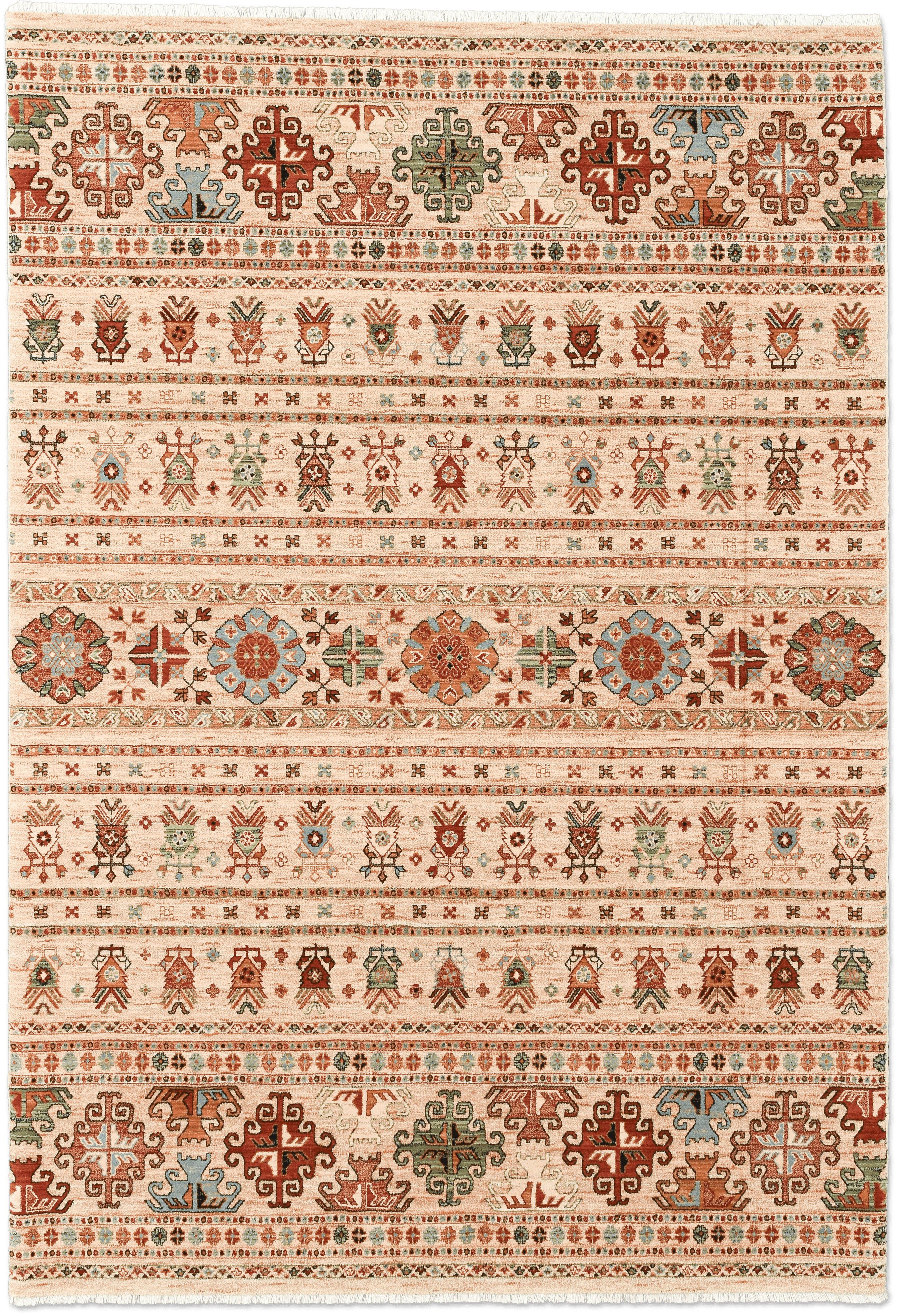 THEKO Wollteppich Saharna 7684, rechteckig, Höhe: 12 mm, Kurzflor, Orient Optik, reine Wolle, mit Fransen, Wohnzimmer