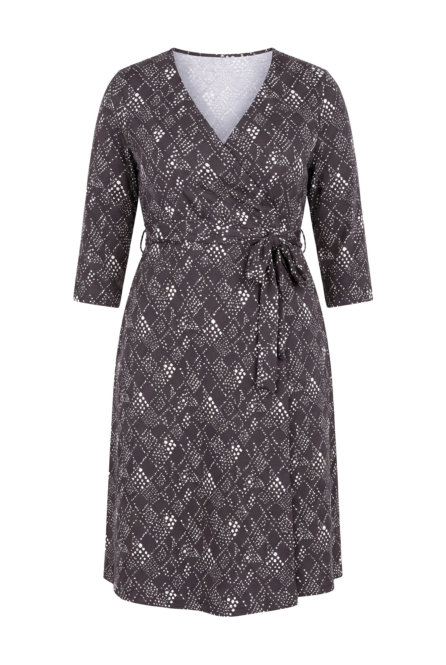 Ulla Popken Maxikleid Wickelkleid grafischer Druck V-Ausschnitt 3/4-Arm
