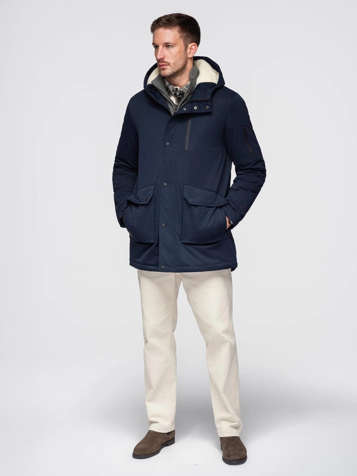 OMBRE Parka Lange Herrenparka mit Lammfellfutter