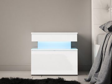 MIRJAN24 Nachttisch 1S Glossa (mit Schublade), mit blauer LED-Beleuchtung