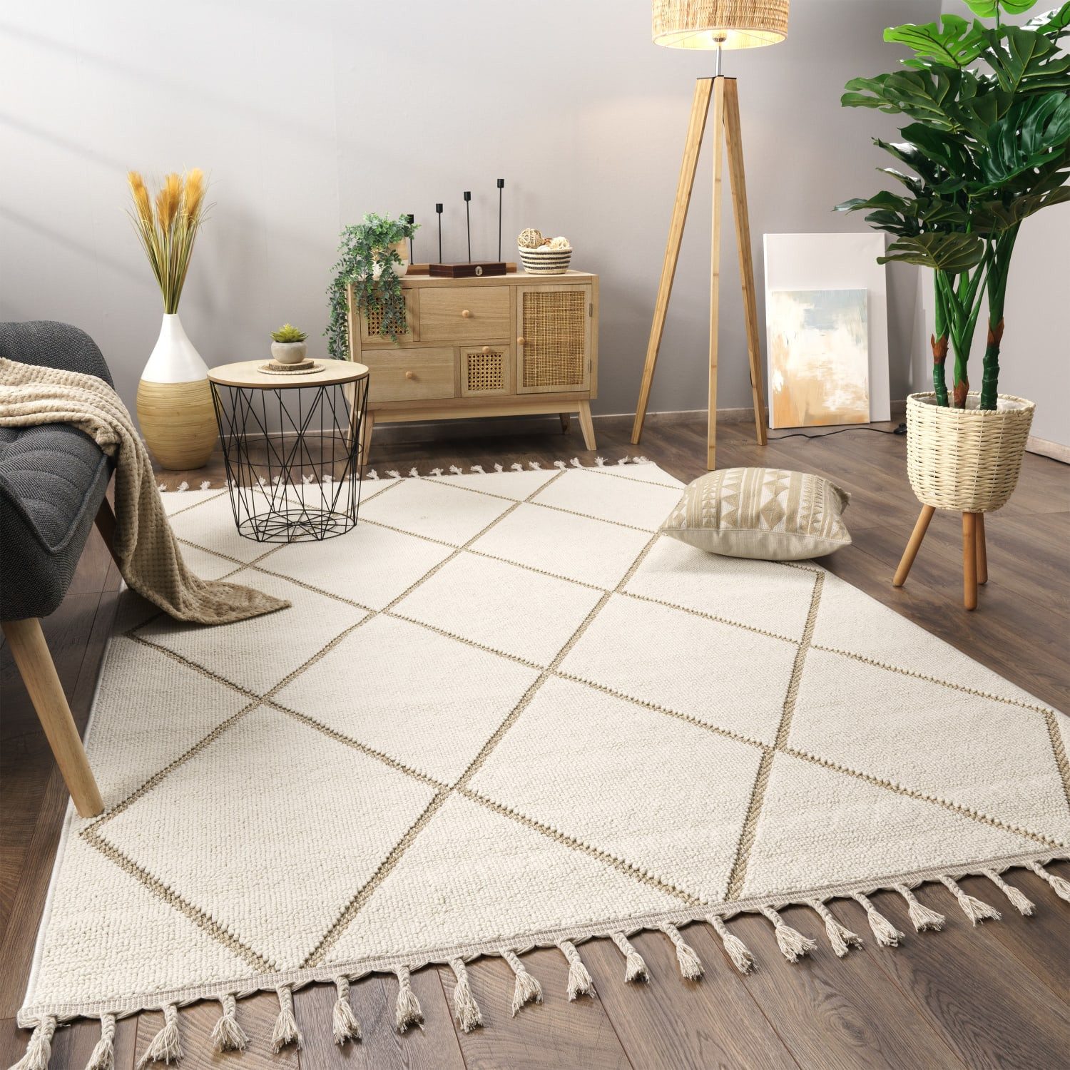 KADIMA DESIGN Teppich Geometrisch Wohnzimmer schmutzabweisend Teppich Kurzflor, Läufer, Höhe: 11 mm, Florhöhe: 7 mm, 100% Polypropylen, Rechteckig, 80x150cm, Beige