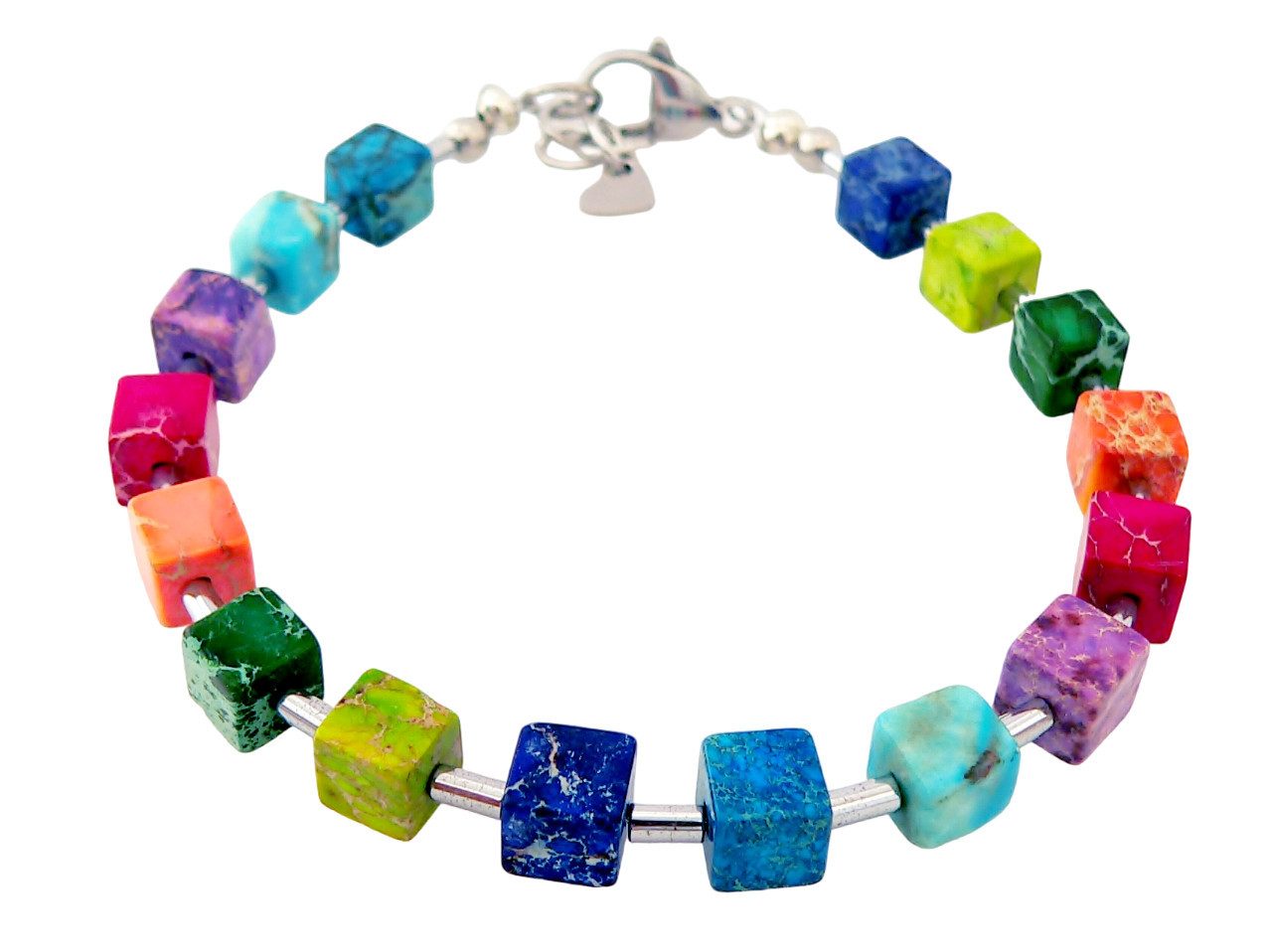 traumschmuck Armband 213arm Armband Würfel Schmuck-, Edelstein Jaspis multicolor (Geschenk, Muttertag, Weihnachten, Geburtstag, Valentinstag, incl. Schmuckbox), handgefertigt, Made in Germany