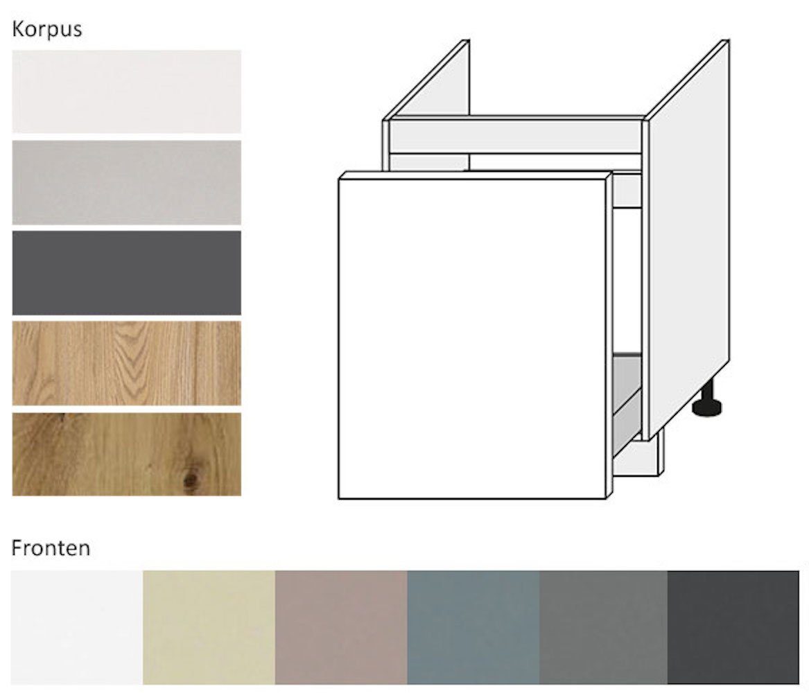 und matt Spülenschrank (Vollauszug) mit (Kvantum) Front- vanille Kvantum Korpusfarbe 60cm Feldmann-Wohnen 1 wählbar Schublade