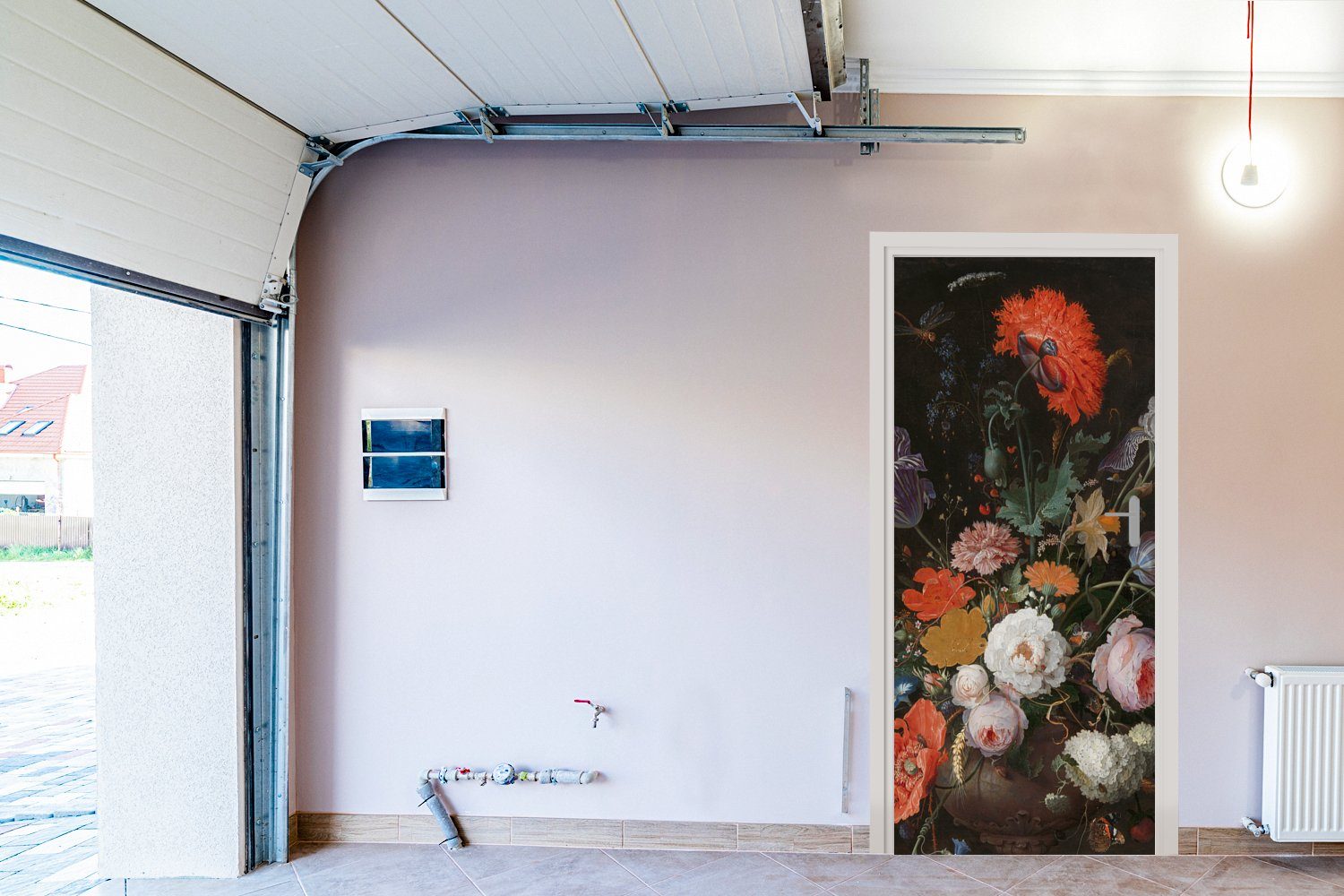 MuchoWow Türtapete Stilleben mit Blumen Gemälde Türaufkleber, - Tür, einer Fototapete (1 bedruckt, und Uhr 75x205 Matt, cm von für St), Abraham Mignon