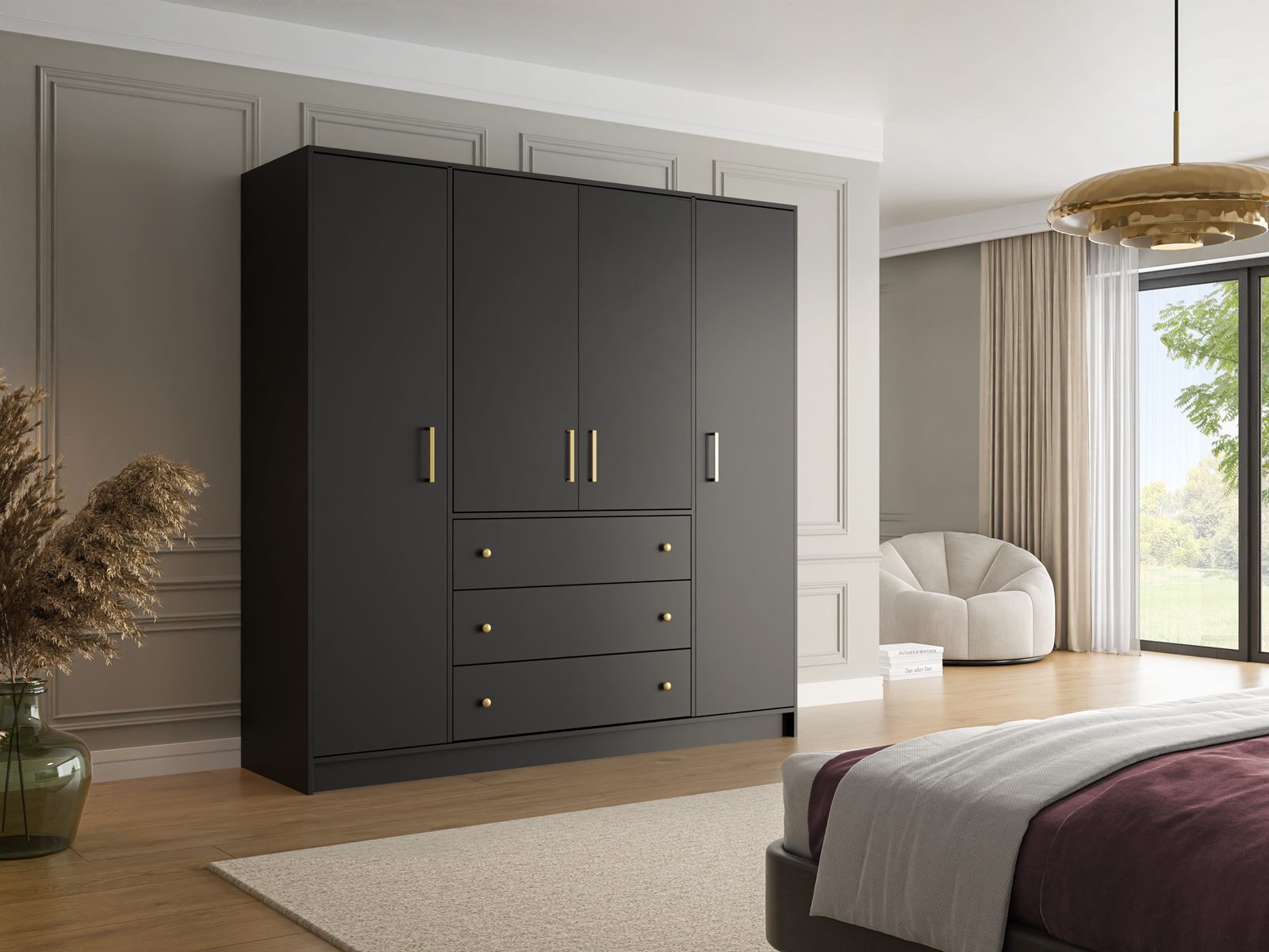 Compleo Kleiderschrank mit 3 Schubladen RETRO D4 Gold Griffe, Modern design günstig online kaufen