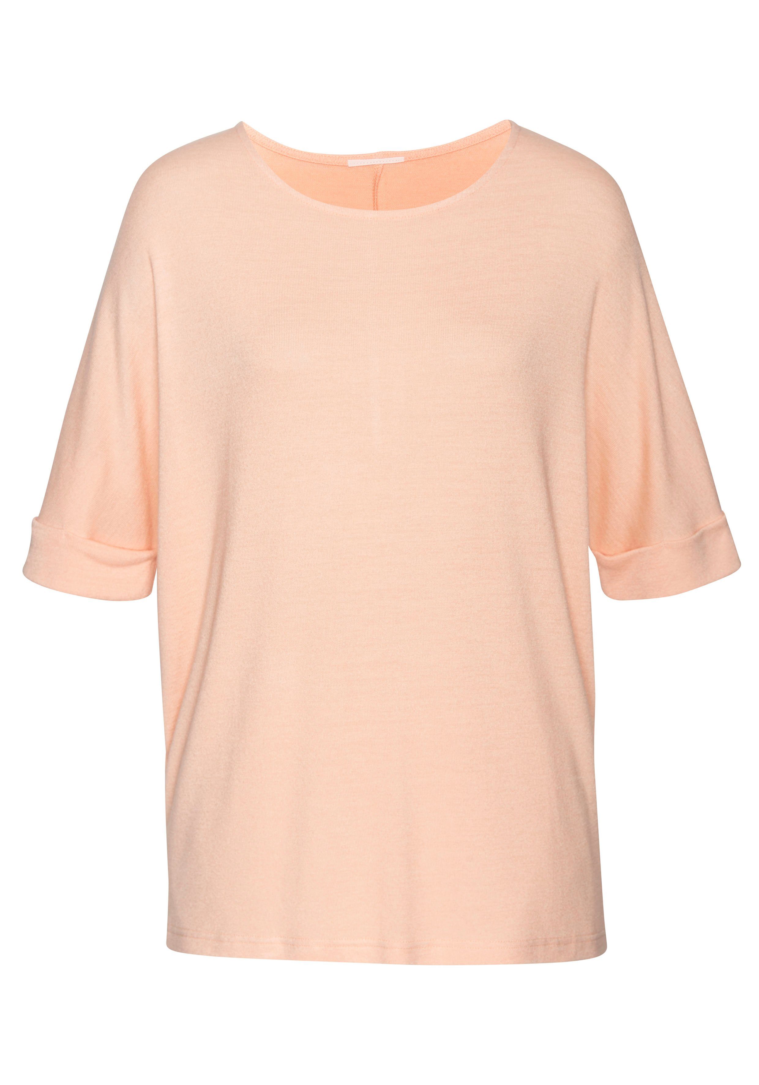 LASCANA Rundhalsshirt mit breitem Ärmelumschlag aus günstig online kaufen