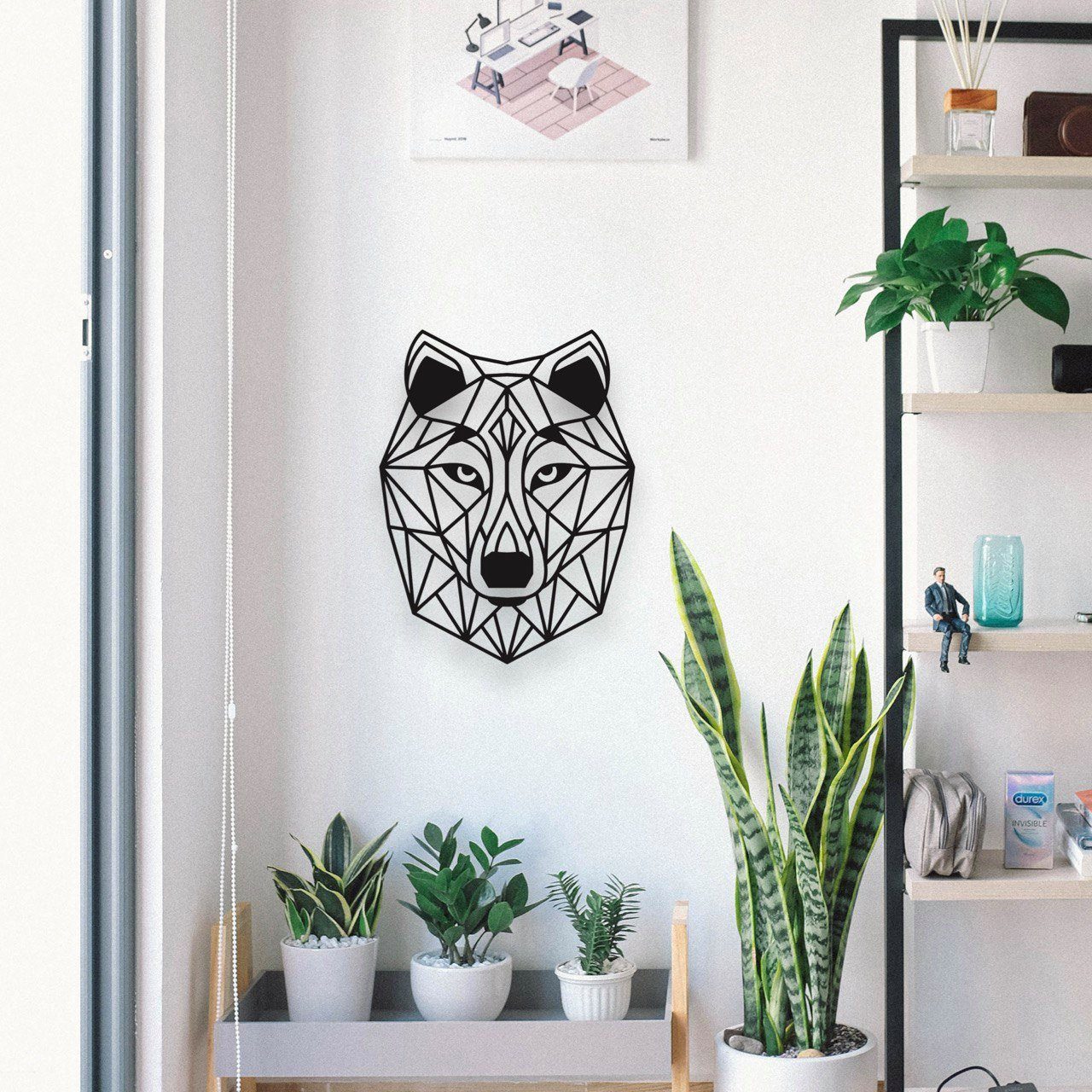 WoodFriends Wandbild aus Holz Wolf Holzschild zum Aufkleben Wölfe Wolfkopf Deko, Wandkunst Geburtstagsgeschenk Jäger Wolfliebhaber Kinderzimmer