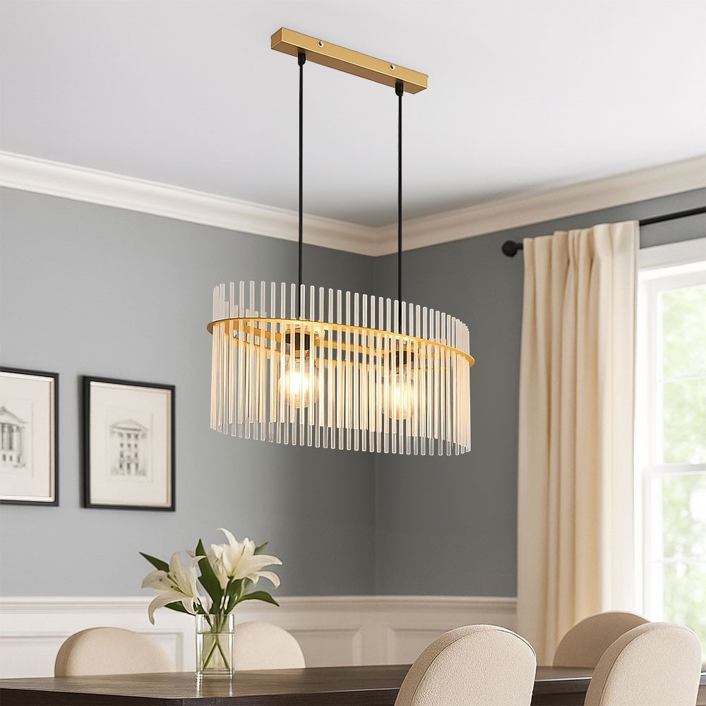 GLOBO LIGHTING LED-Hängeleuchte, Leuchtmittel inklusive, Warmweiß, Hängelampe Pendelleuchte Esszimmerleuchte LED gold 2-Flammig Glasstäbe